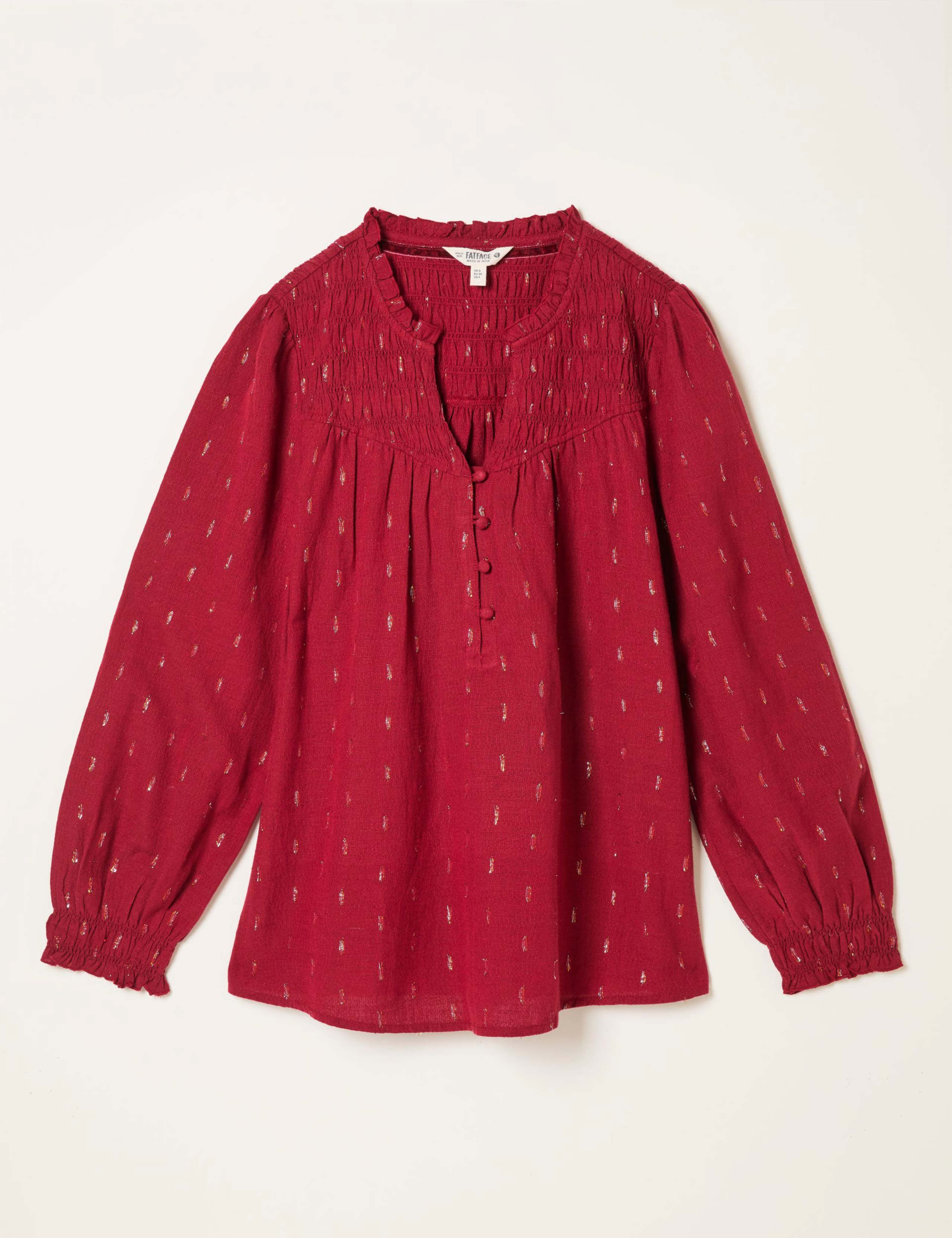 Cotton Blend Printed V-Neck Blouse 2 of 6