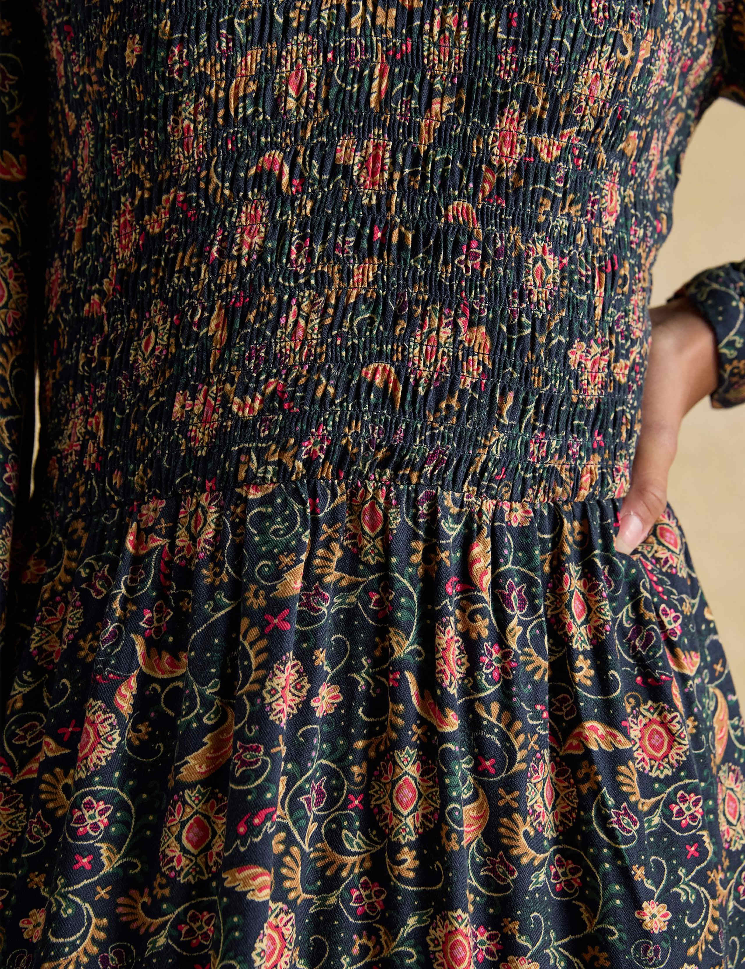 Floral V-Neck Midi Shirred Waisted Dress 4 of 8