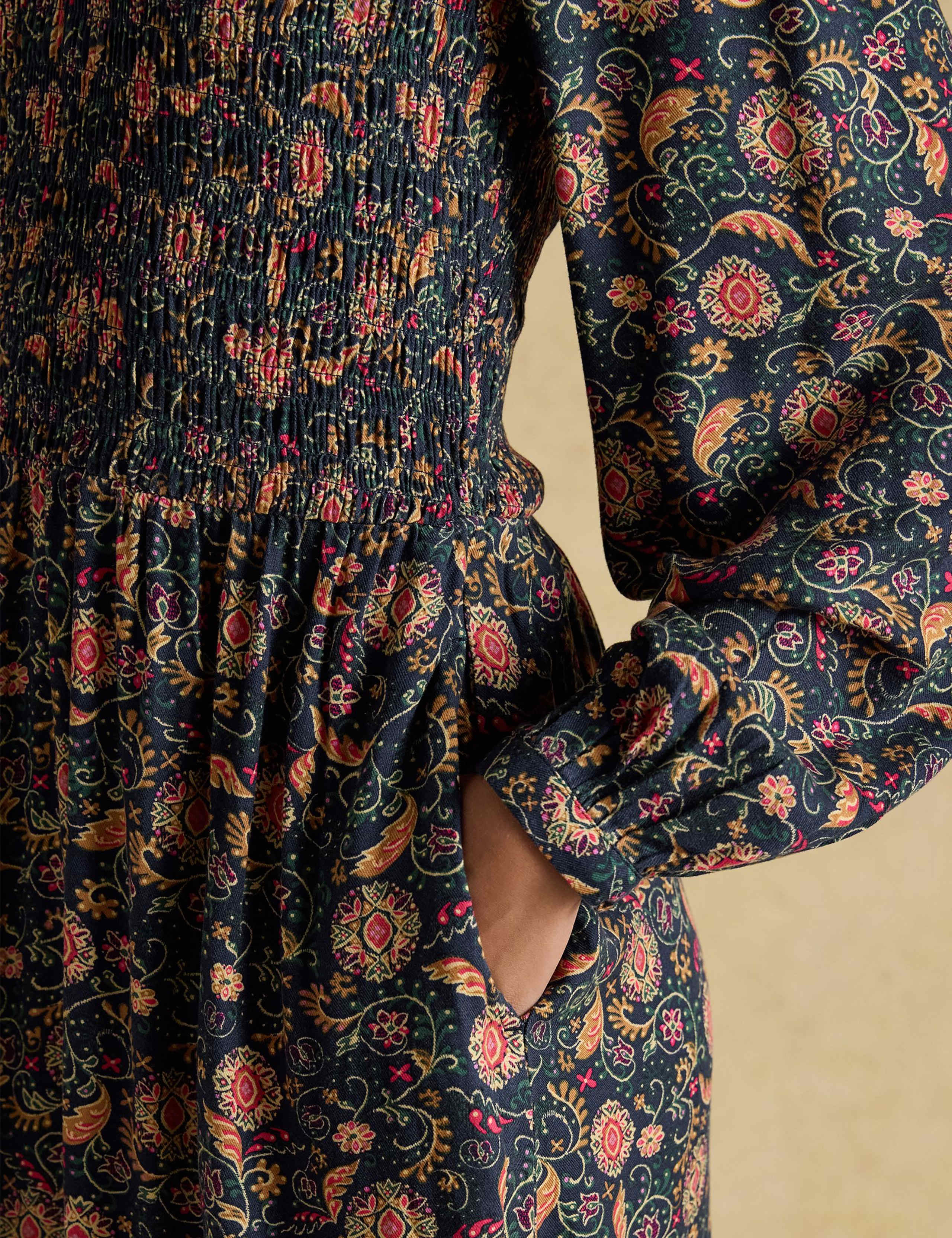 Floral V-Neck Midi Shirred Waisted Dress 6 of 8