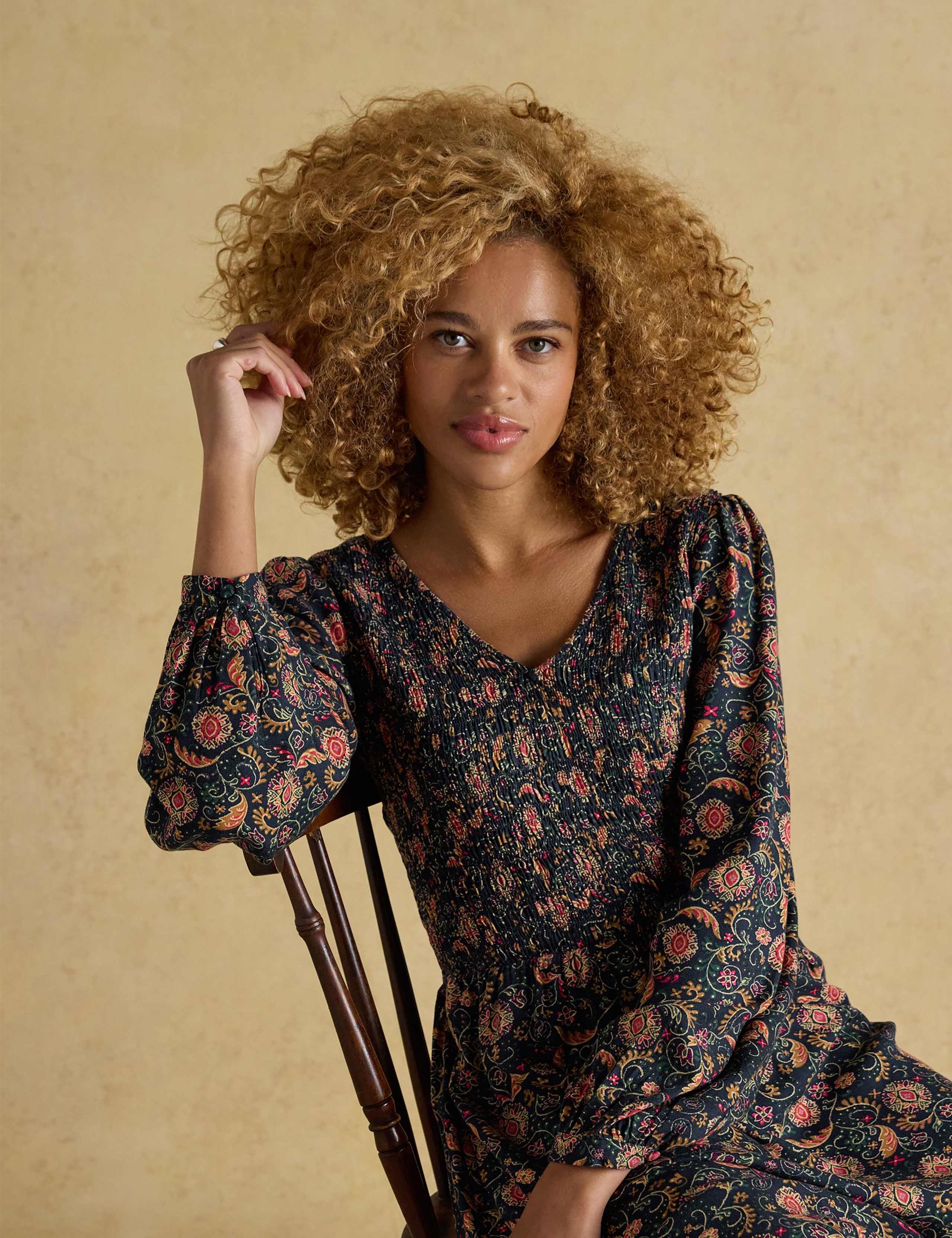 Floral V-Neck Midi Shirred Waisted Dress 7 of 8