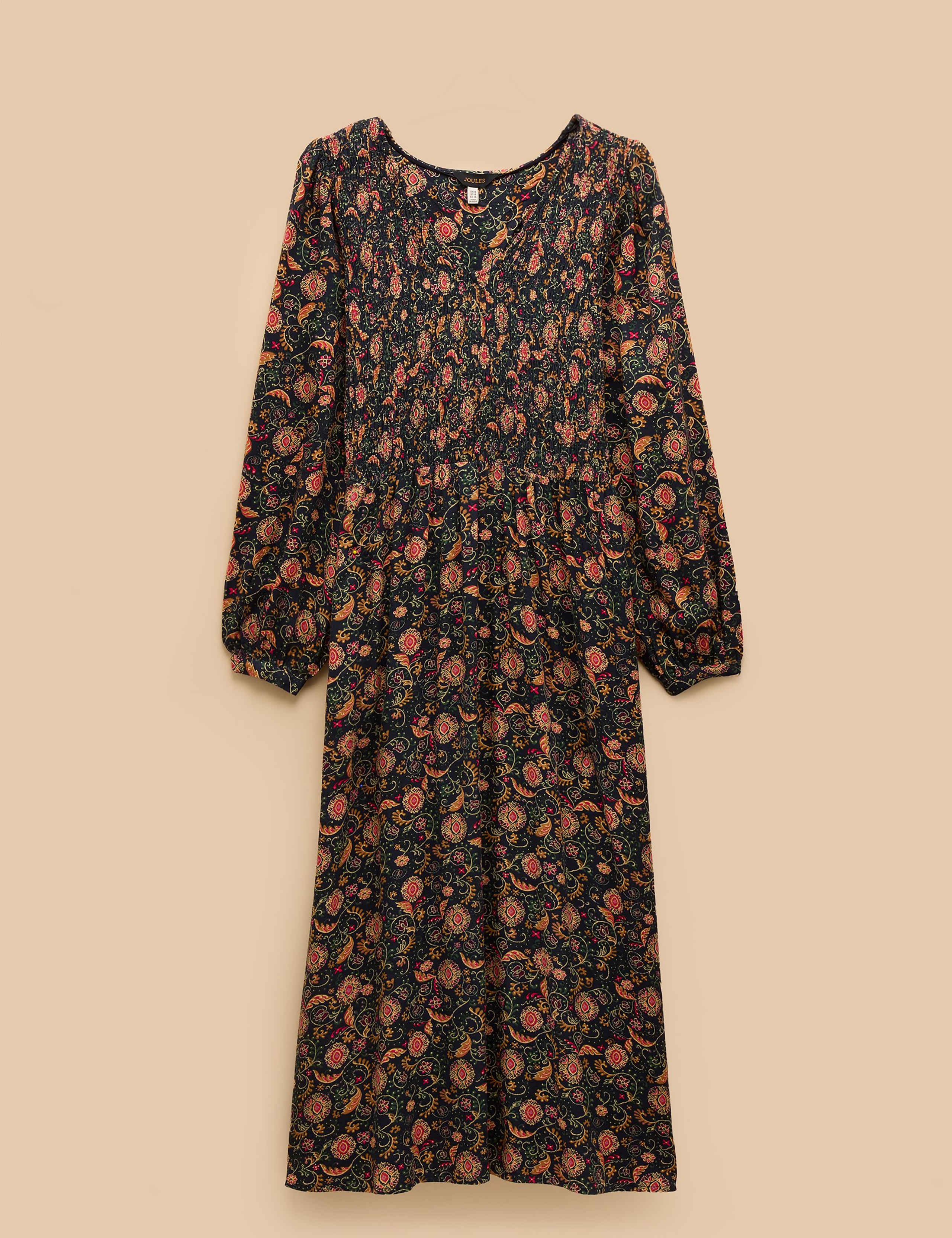 Floral V-Neck Midi Shirred Waisted Dress 2 of 8