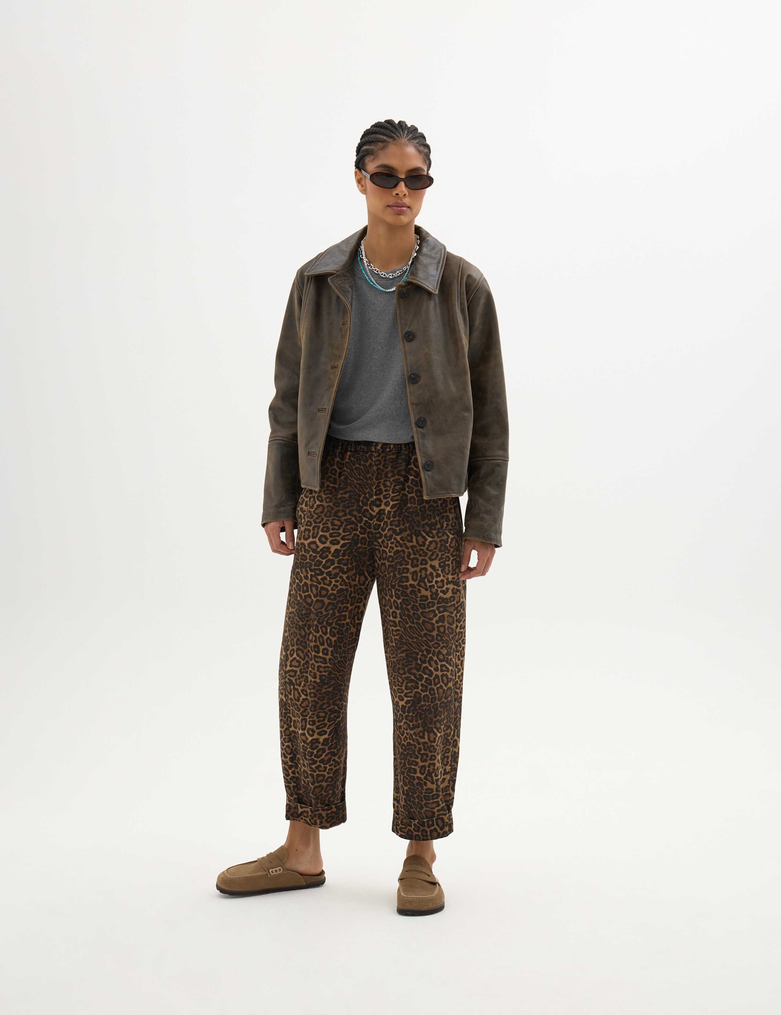 Pure Cotton Leopard Print Barrel Leg Trousers 3 of 5