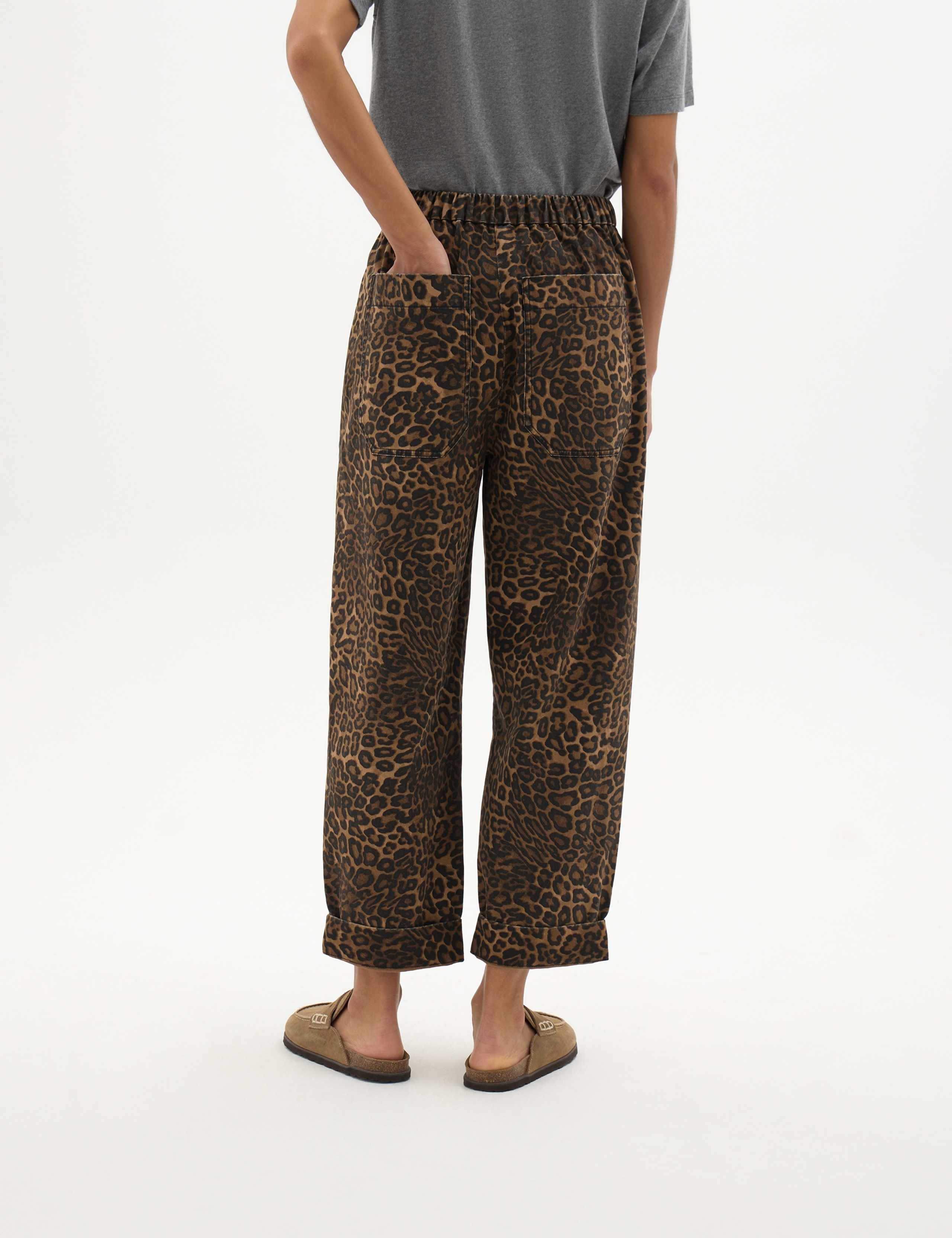 Pure Cotton Leopard Print Barrel Leg Trousers 4 of 5