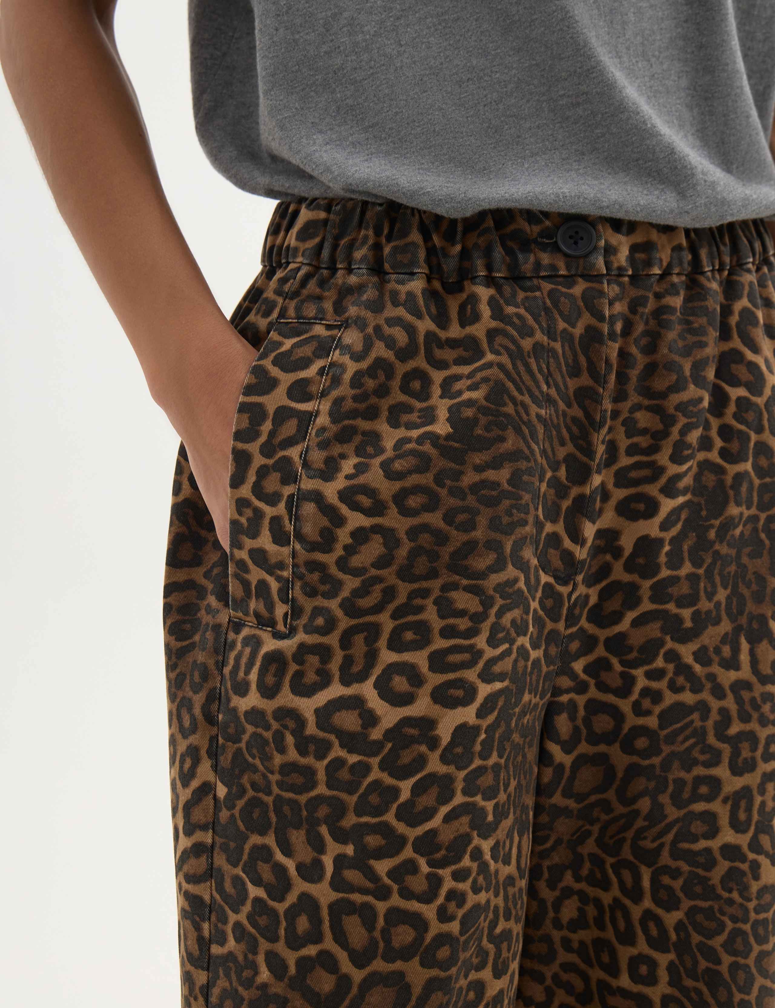 Pure Cotton Leopard Print Barrel Leg Trousers 5 of 5