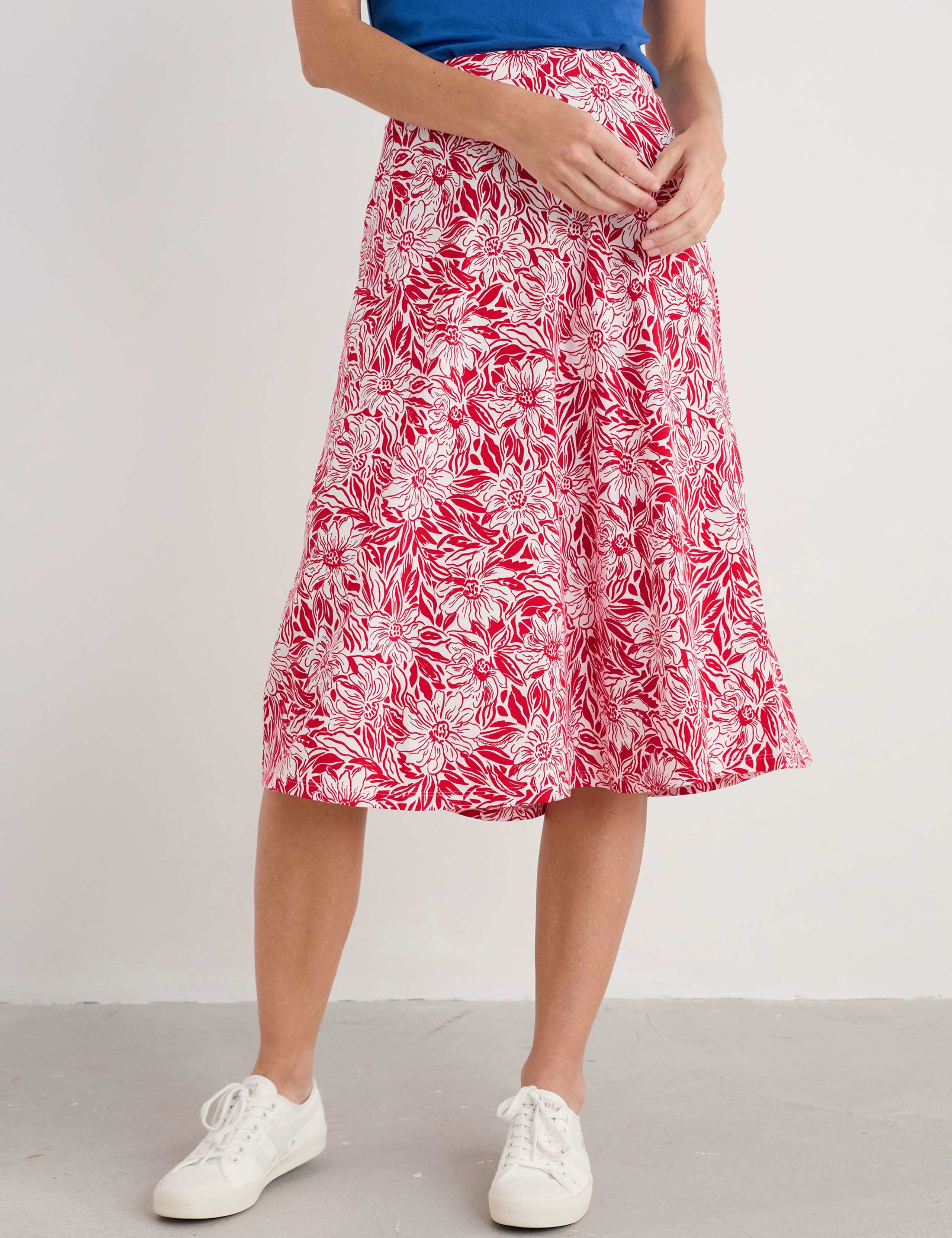 Cotton Rich Floral Midi A-Line Skirt 3 of 4