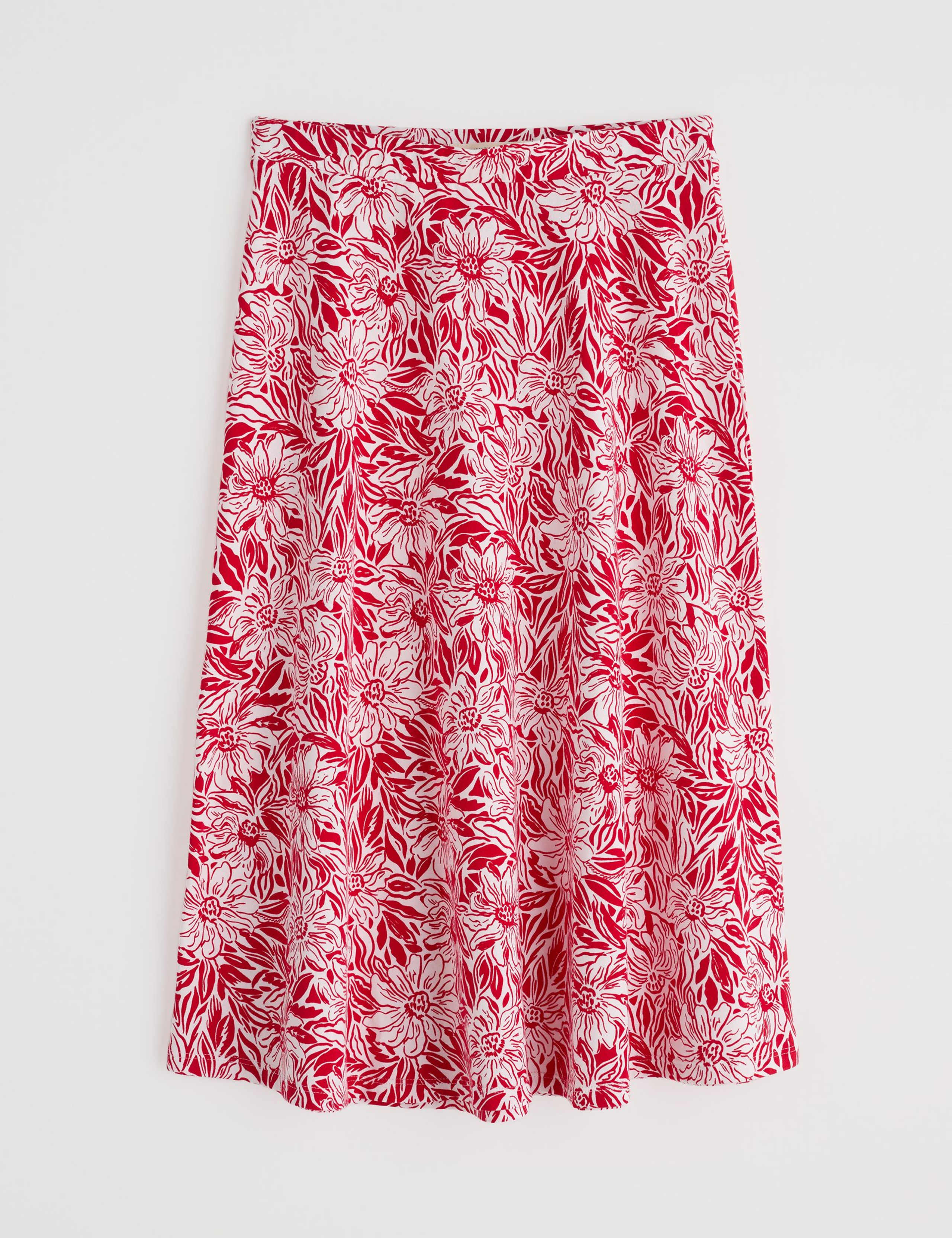 Cotton Rich Floral Midi A-Line Skirt 2 of 4