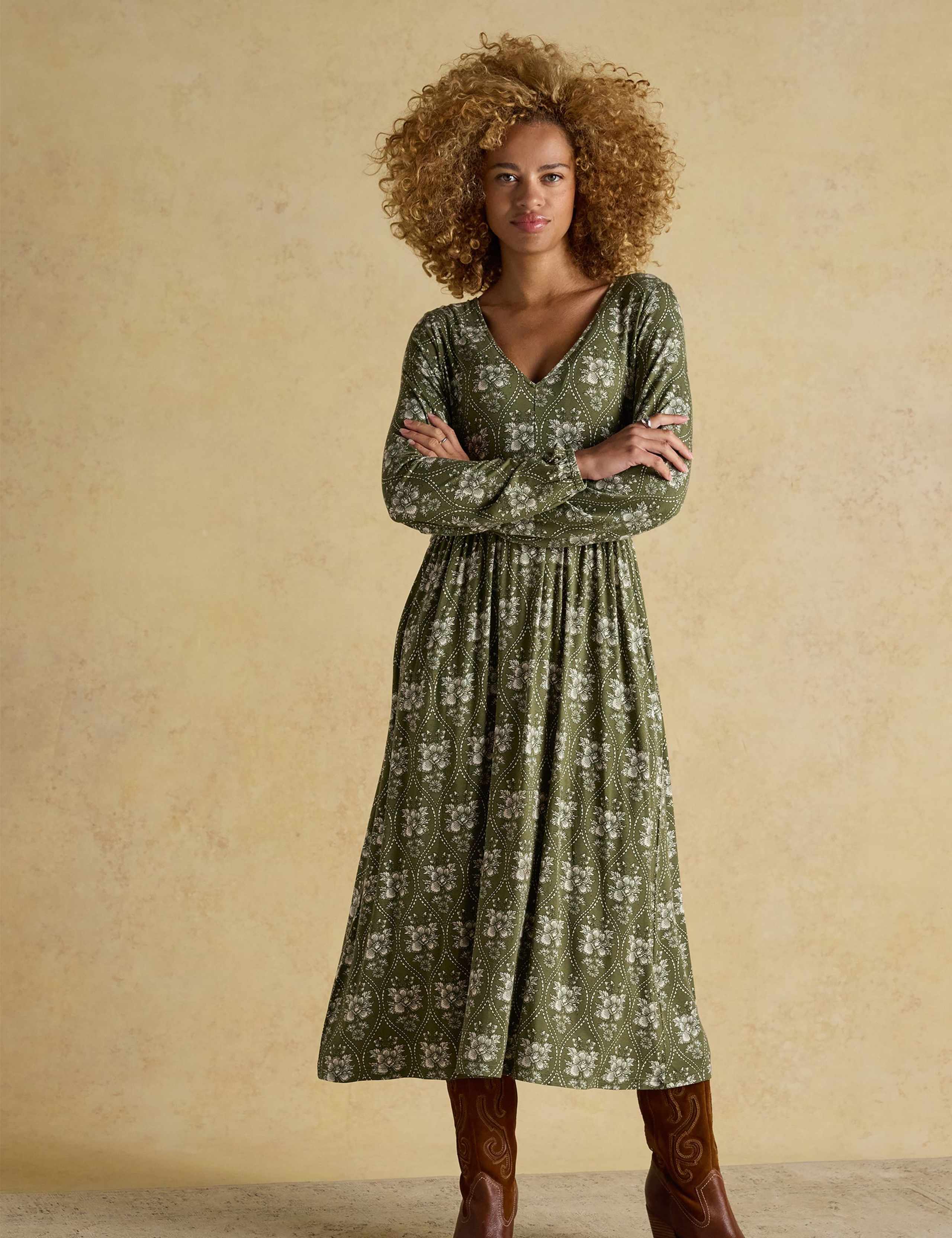 Floral V-Neck Long Sleeve Midi Dress 1 of 7