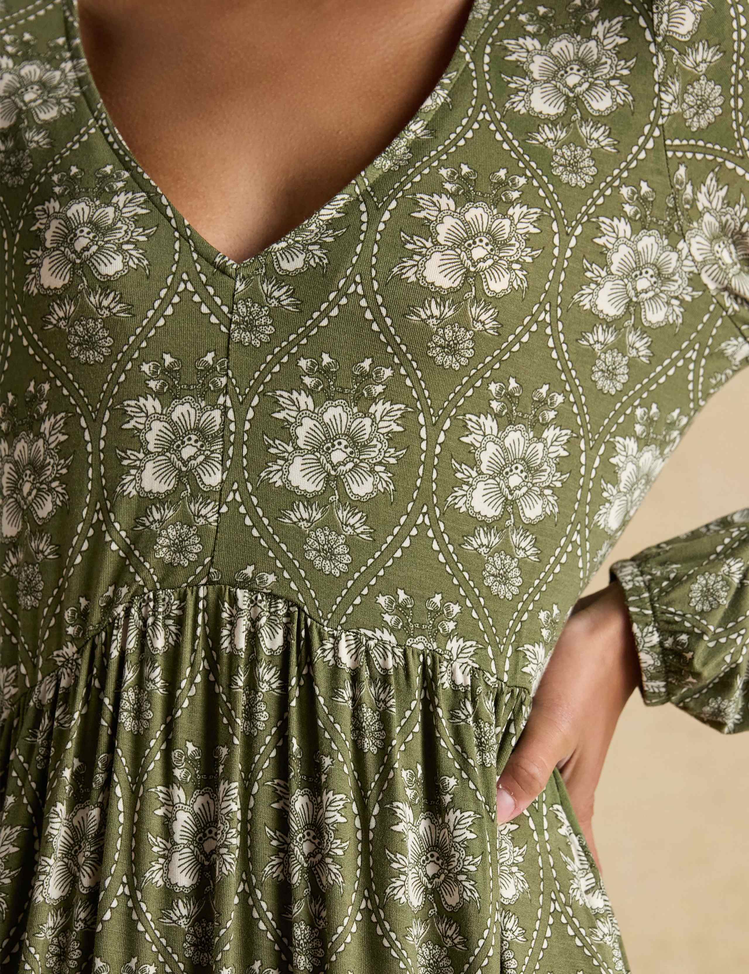 Floral V-Neck Long Sleeve Midi Dress 5 of 7