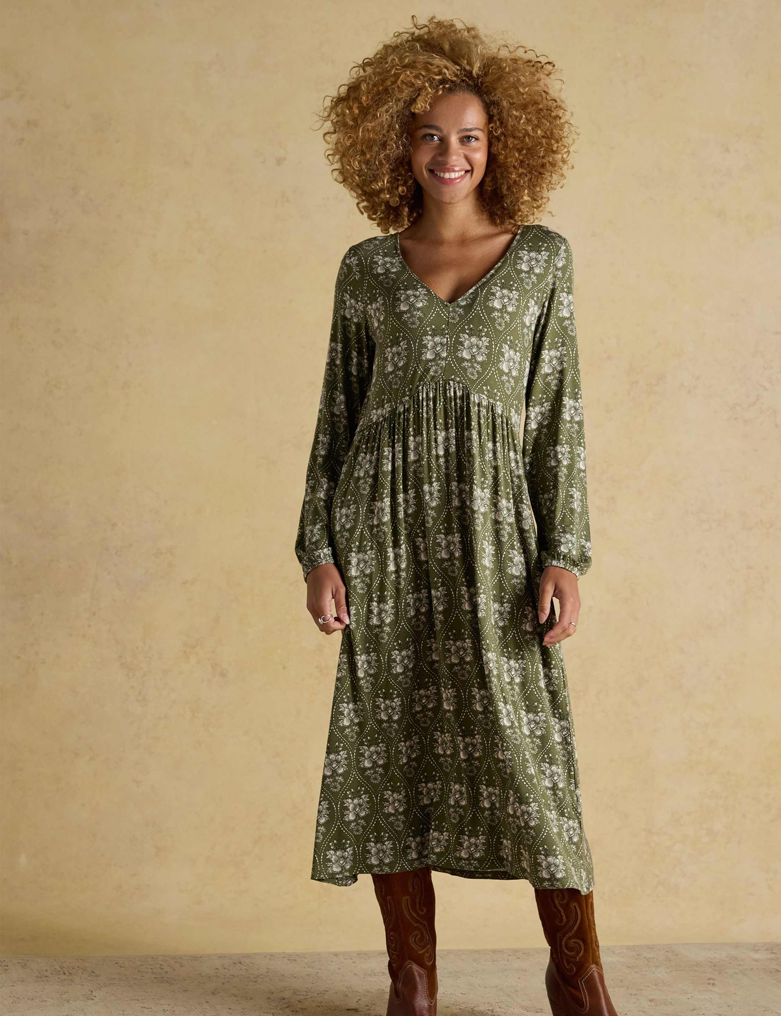 Floral V-Neck Long Sleeve Midi Dress 7 of 7