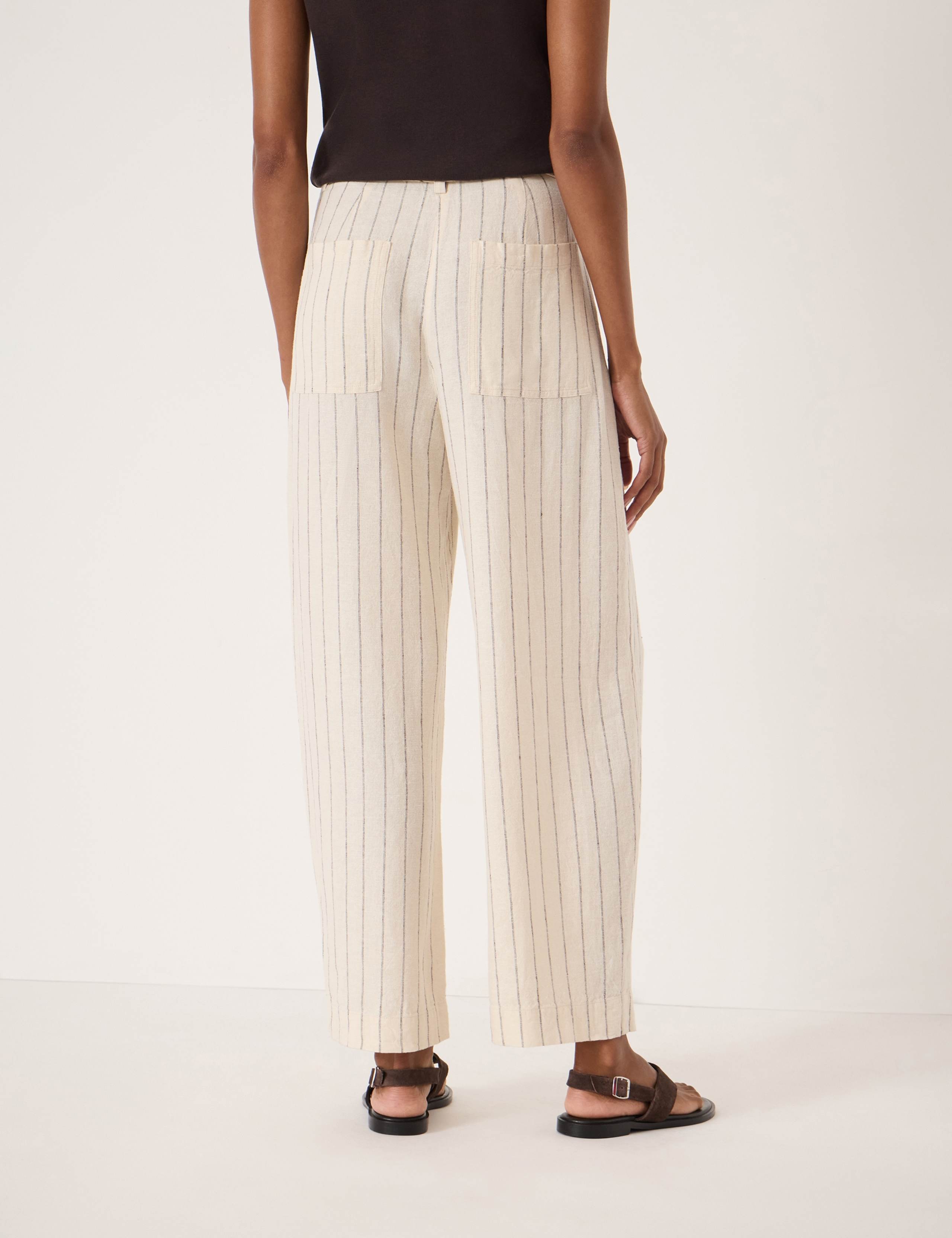 Linen Blend Pinstripe Barrel Leg Trousers 3 of 5