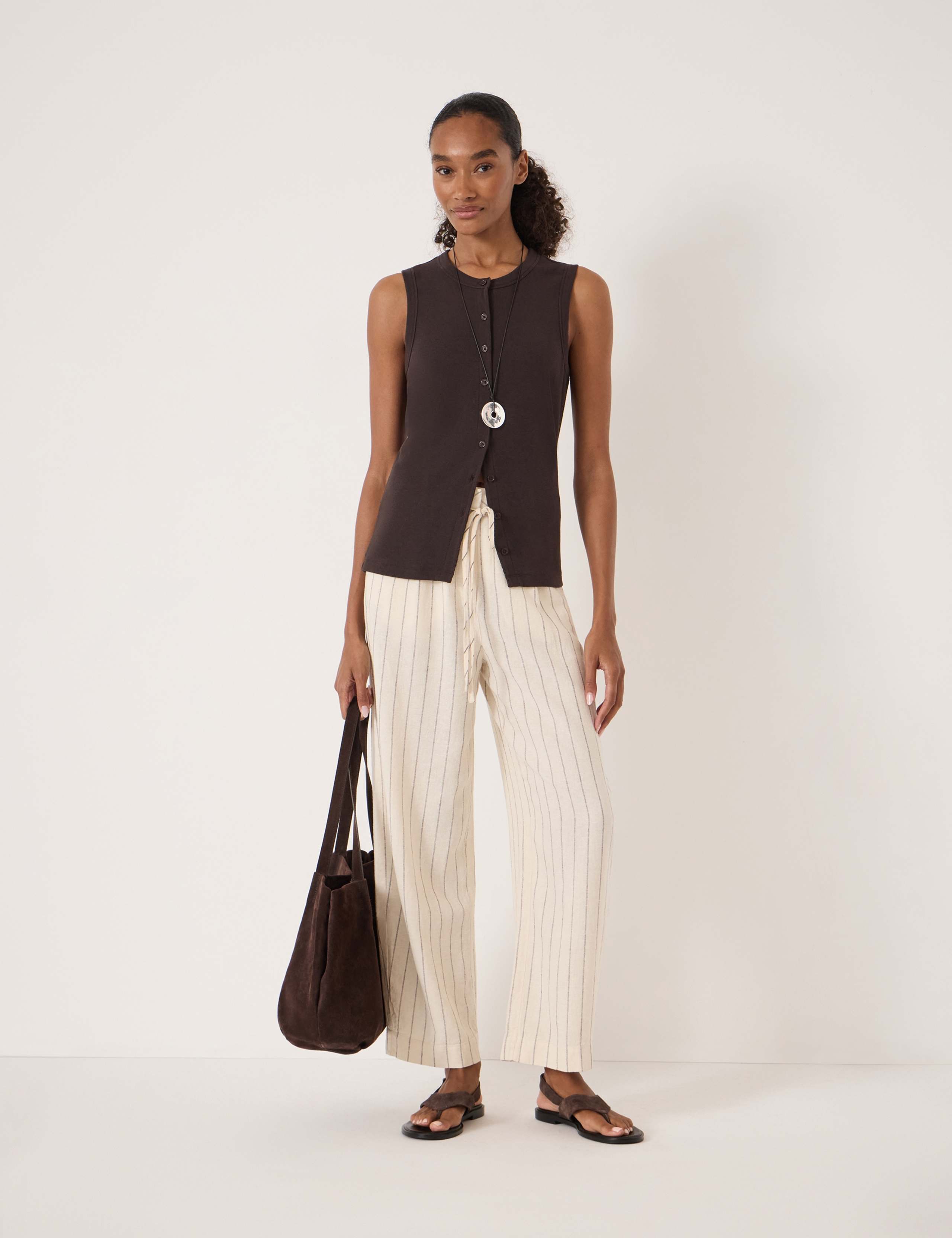Linen Blend Pinstripe Barrel Leg Trousers 4 of 5