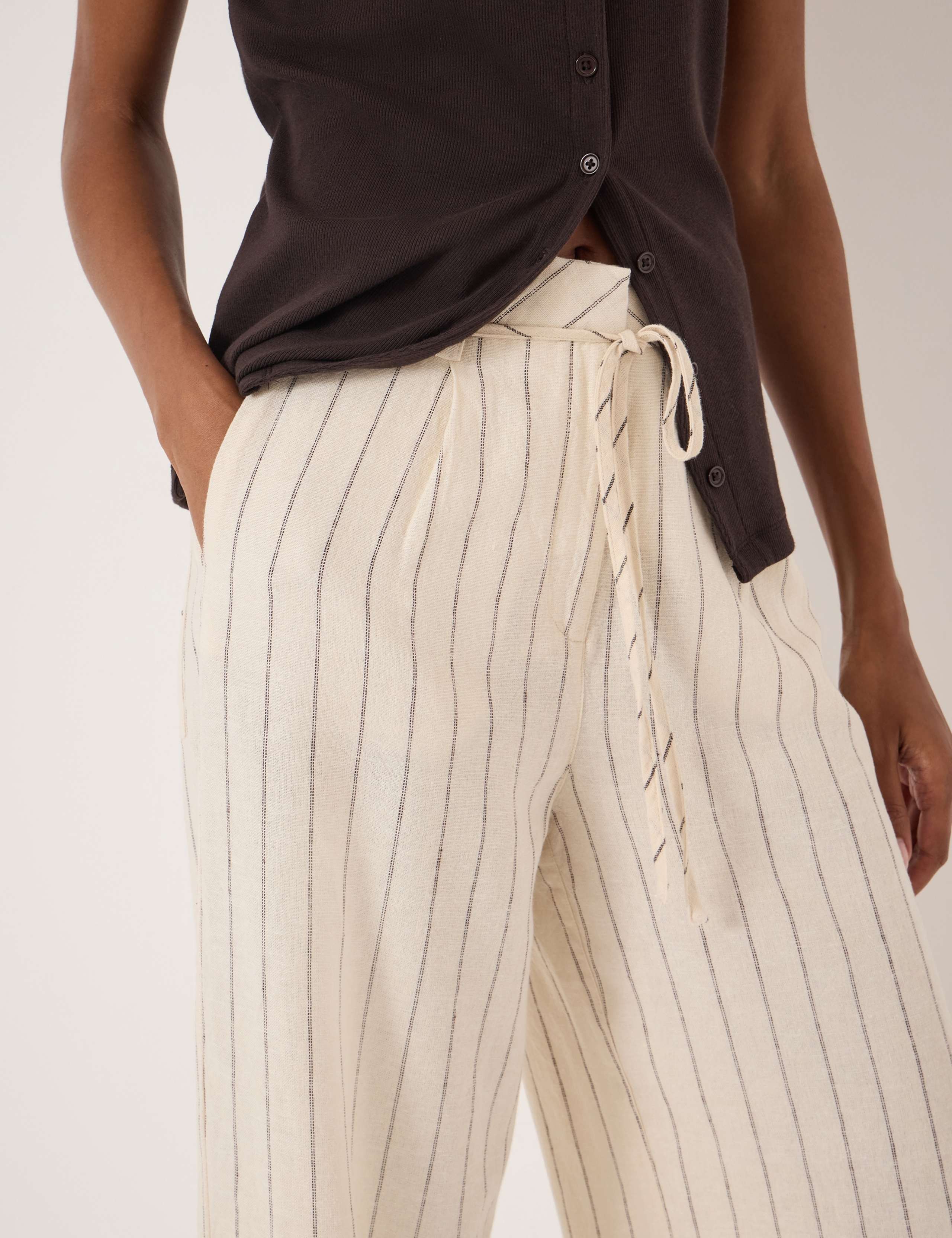 Linen Blend Pinstripe Barrel Leg Trousers 5 of 5