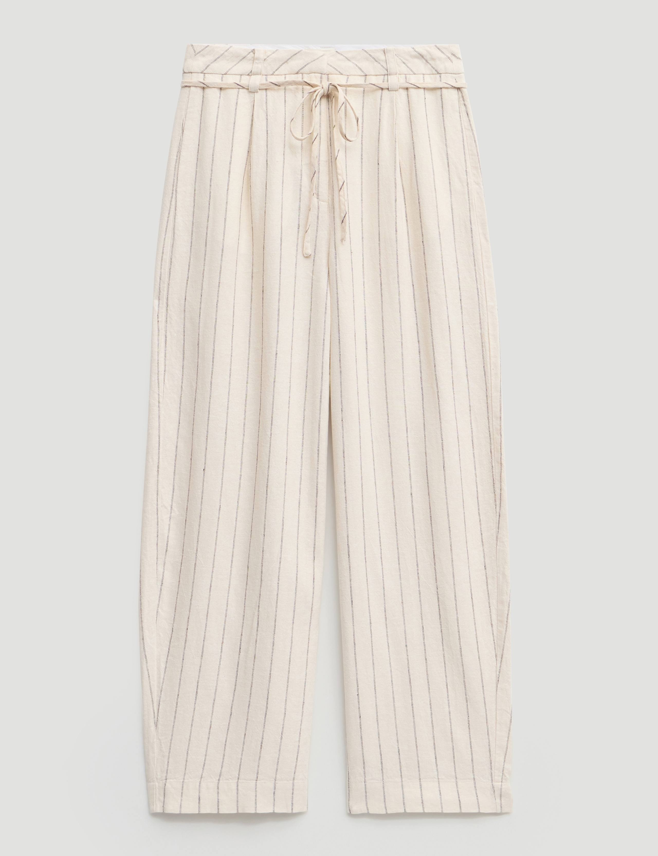 Linen Blend Pinstripe Barrel Leg Trousers 2 of 5