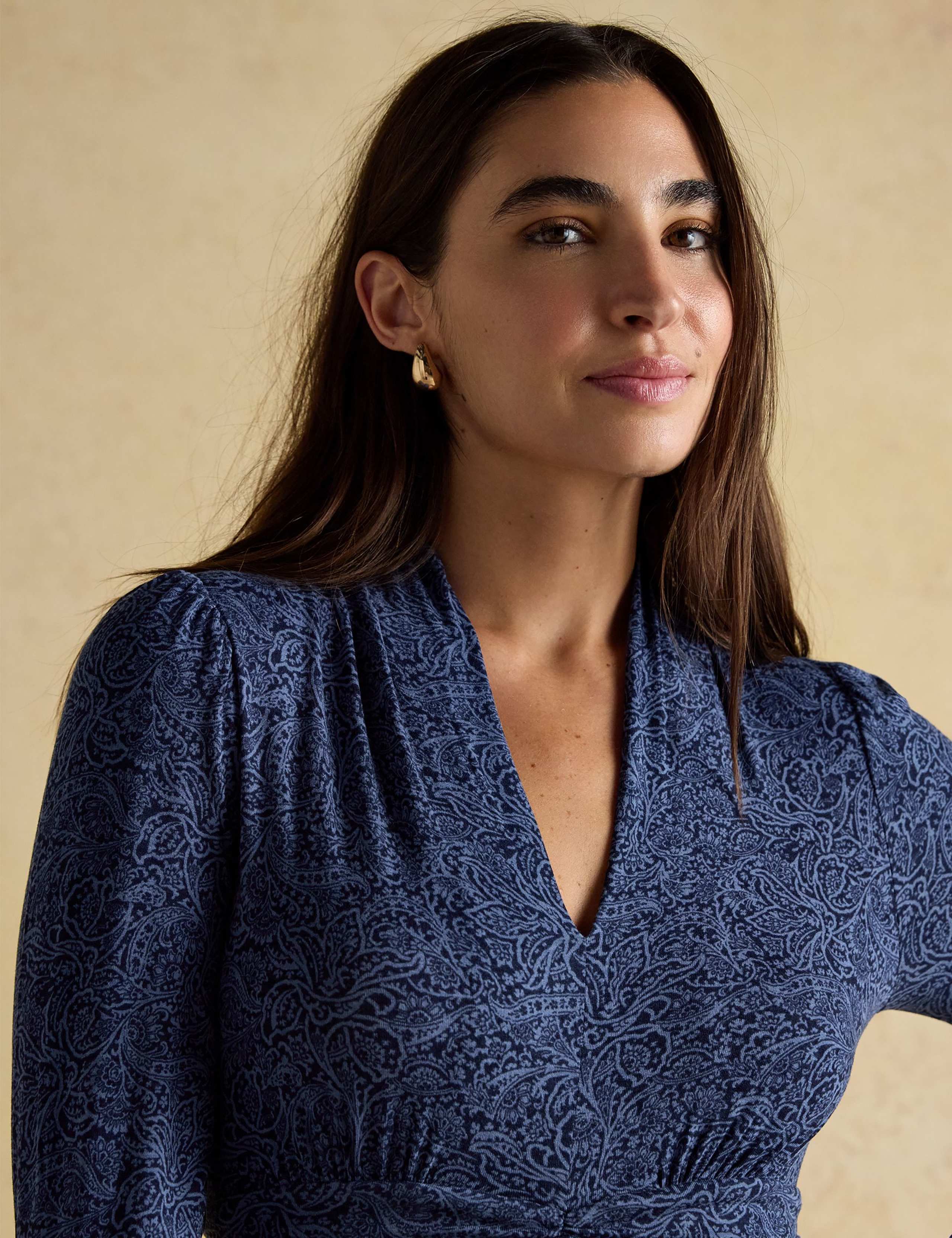 Paisley Pleat Detail Long Sleeve Dress 3 of 8