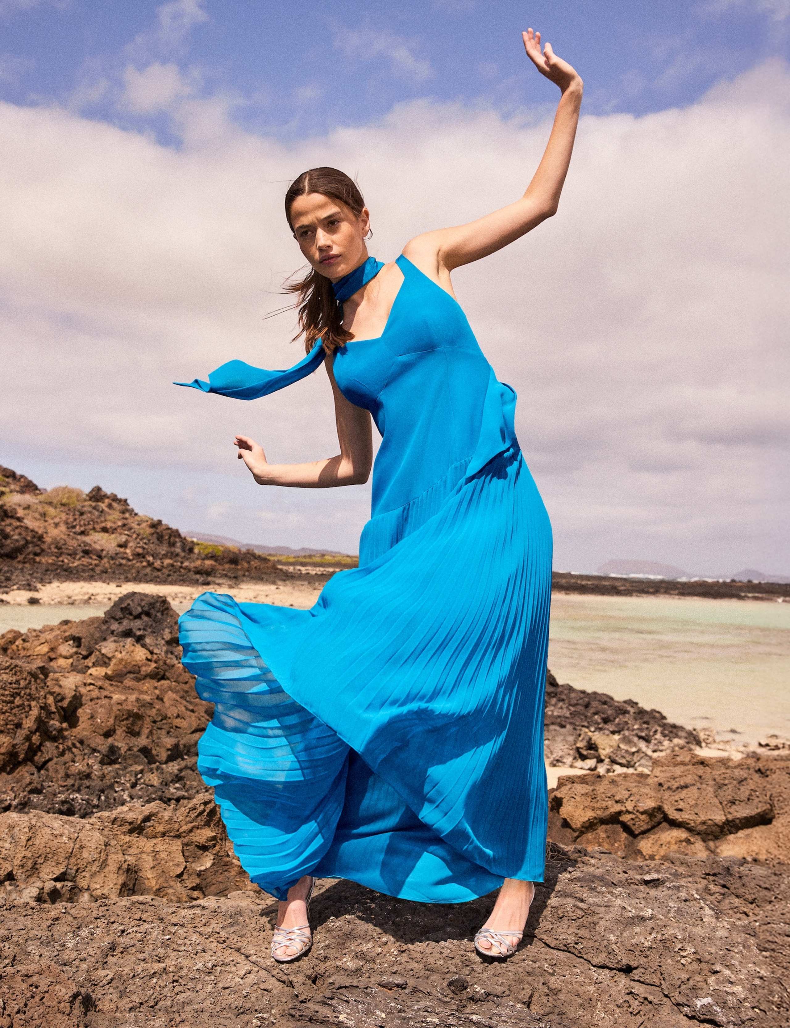 V-Neck Pleated Dropped Waist Maxi Dress 1 of 5