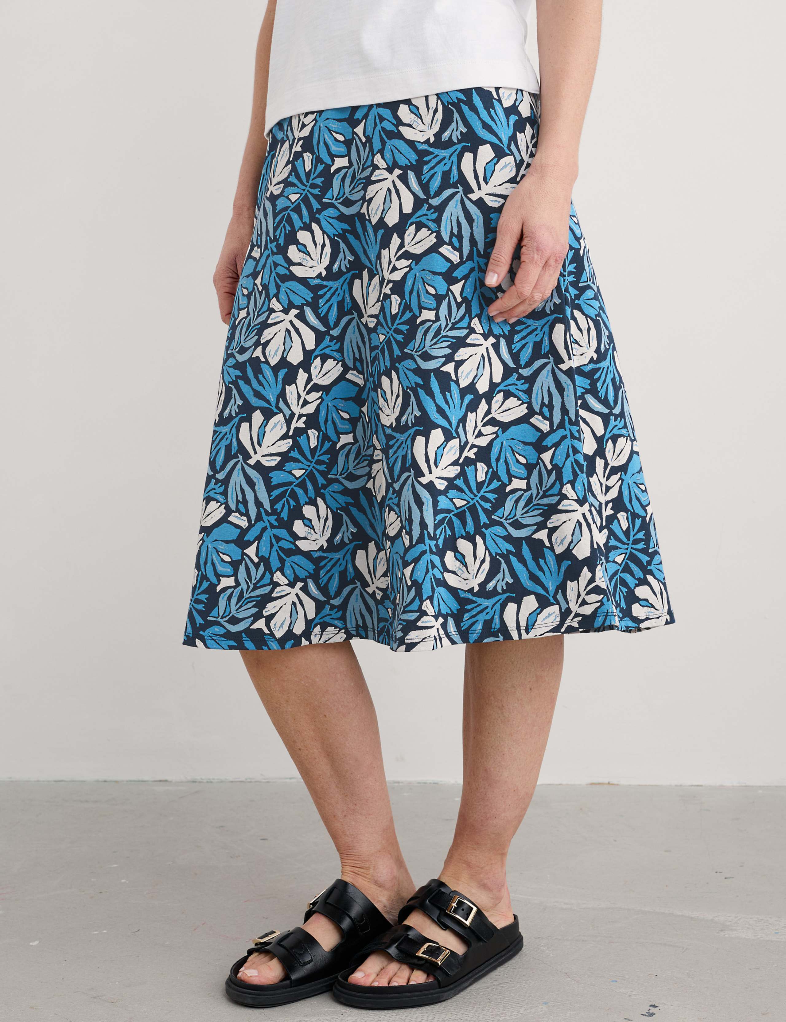 Cotton Rich Floral Midi A-Line Skirt 3 of 4
