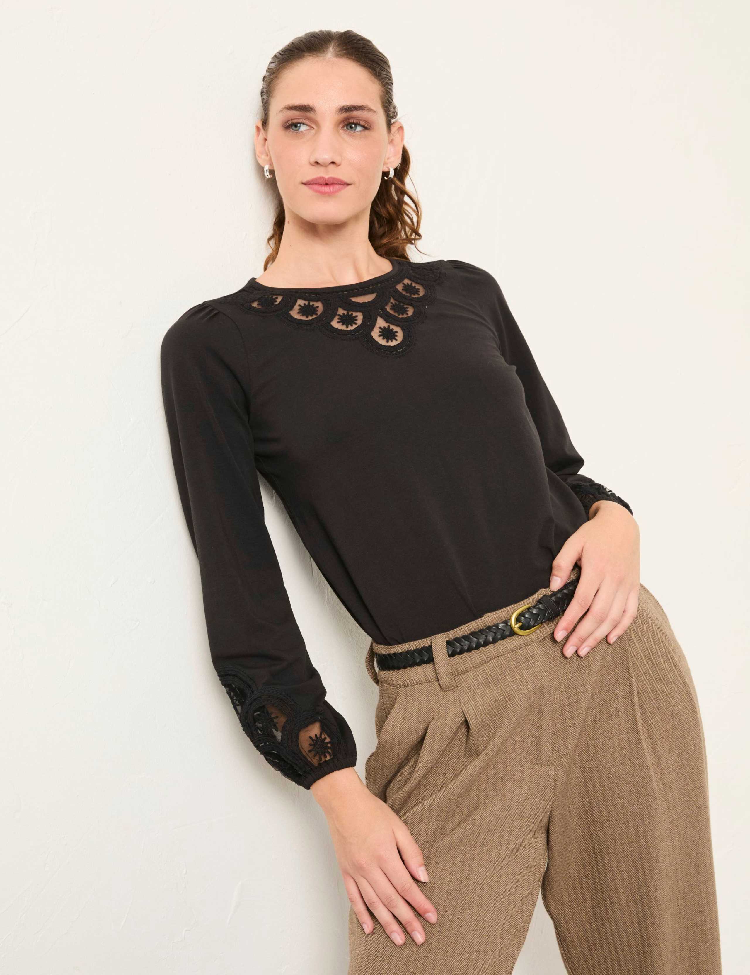 Cotton Rich Embroidered Round Neck Blouse 1 of 6