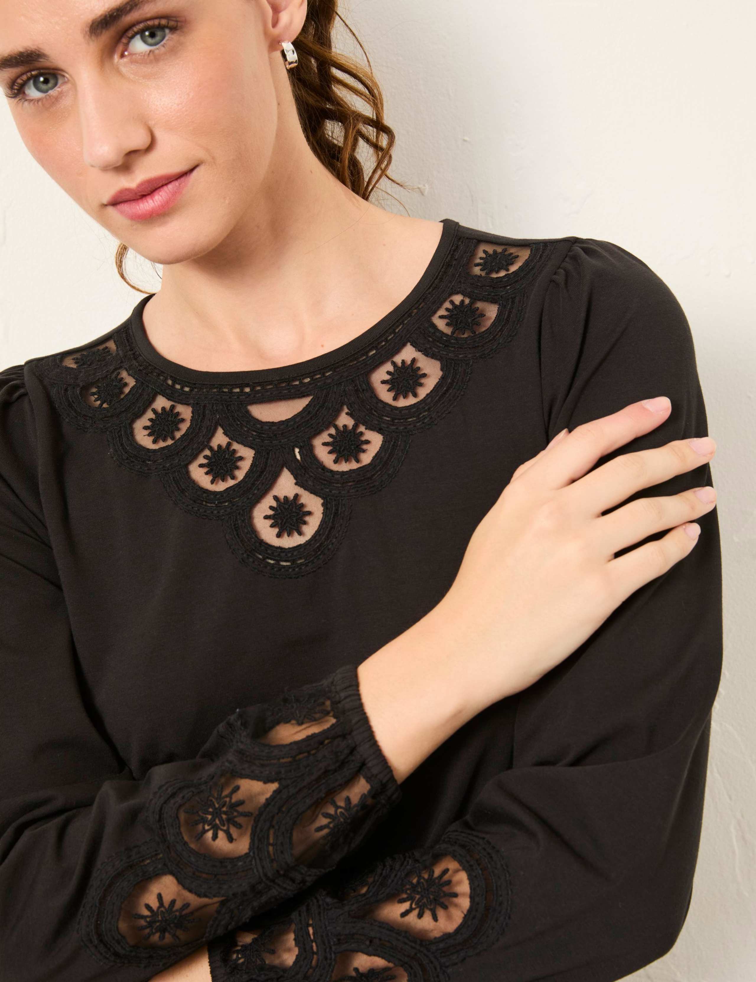 Cotton Rich Embroidered Round Neck Blouse 3 of 6