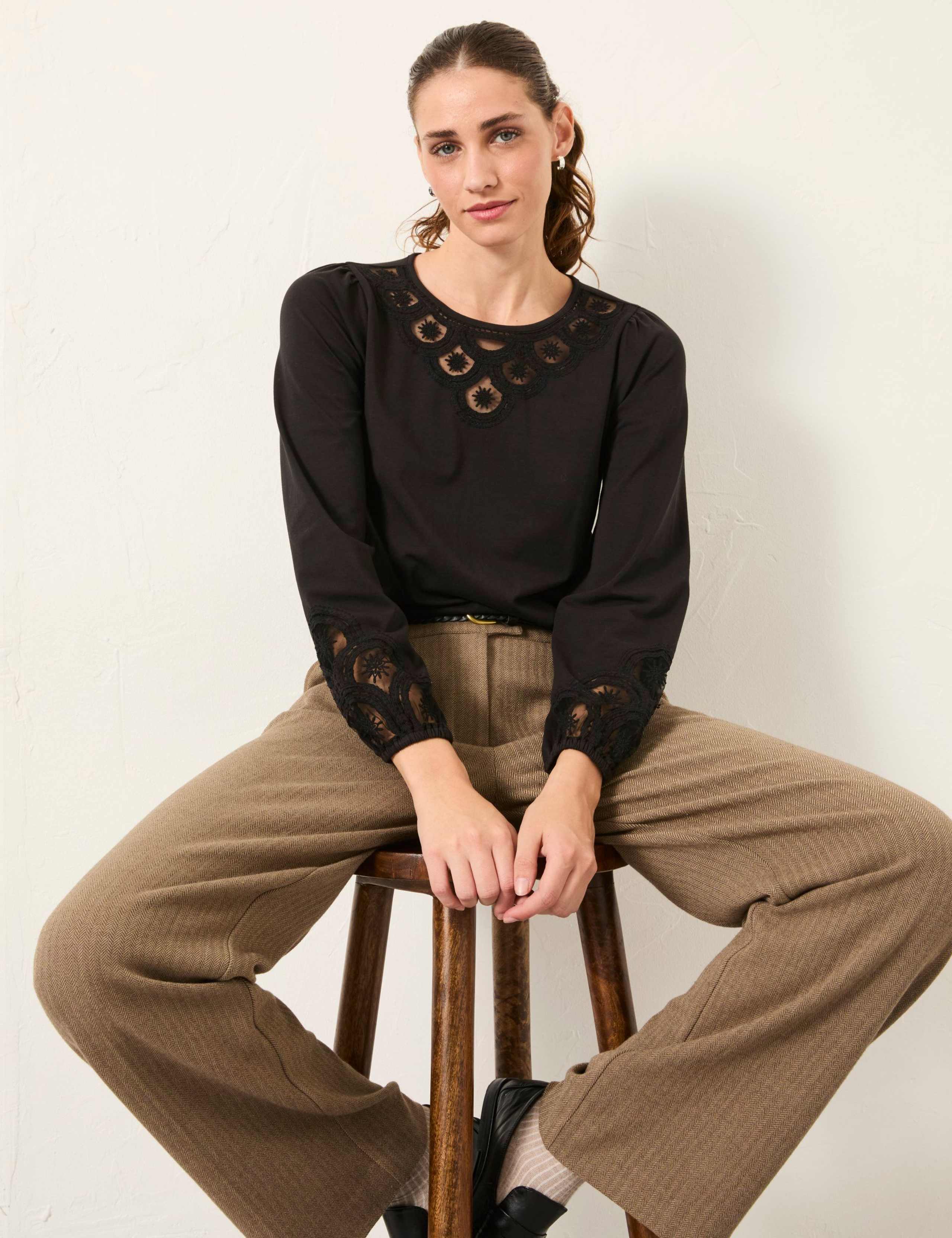 Cotton Rich Embroidered Round Neck Blouse 4 of 6