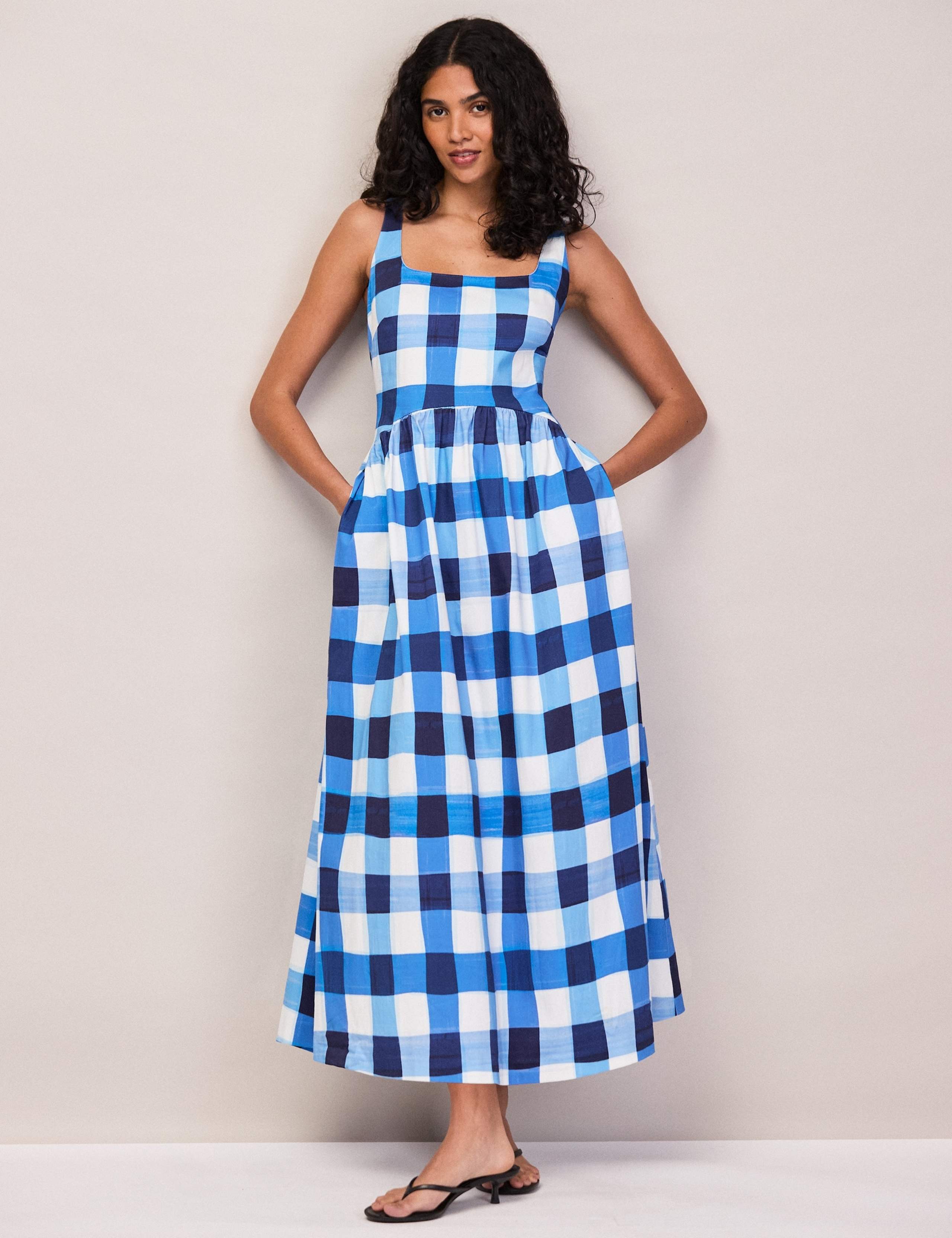 Cotton Rich Checked Midaxi Waisted Dress 2 of 6