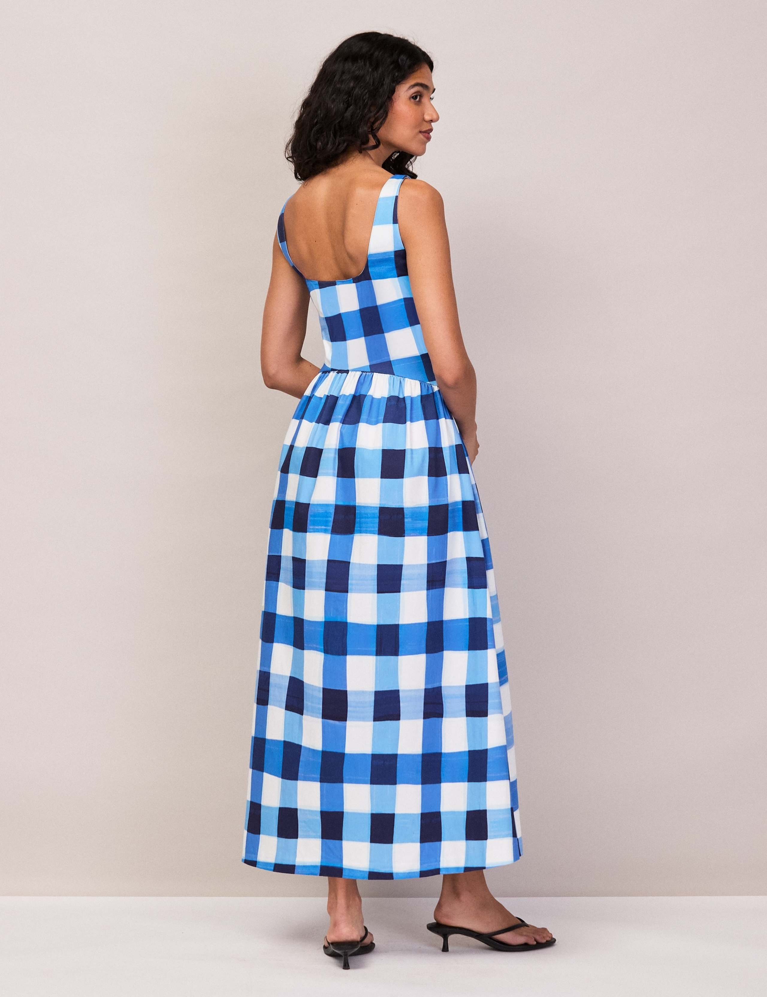 Cotton Rich Checked Midaxi Waisted Dress 3 of 6