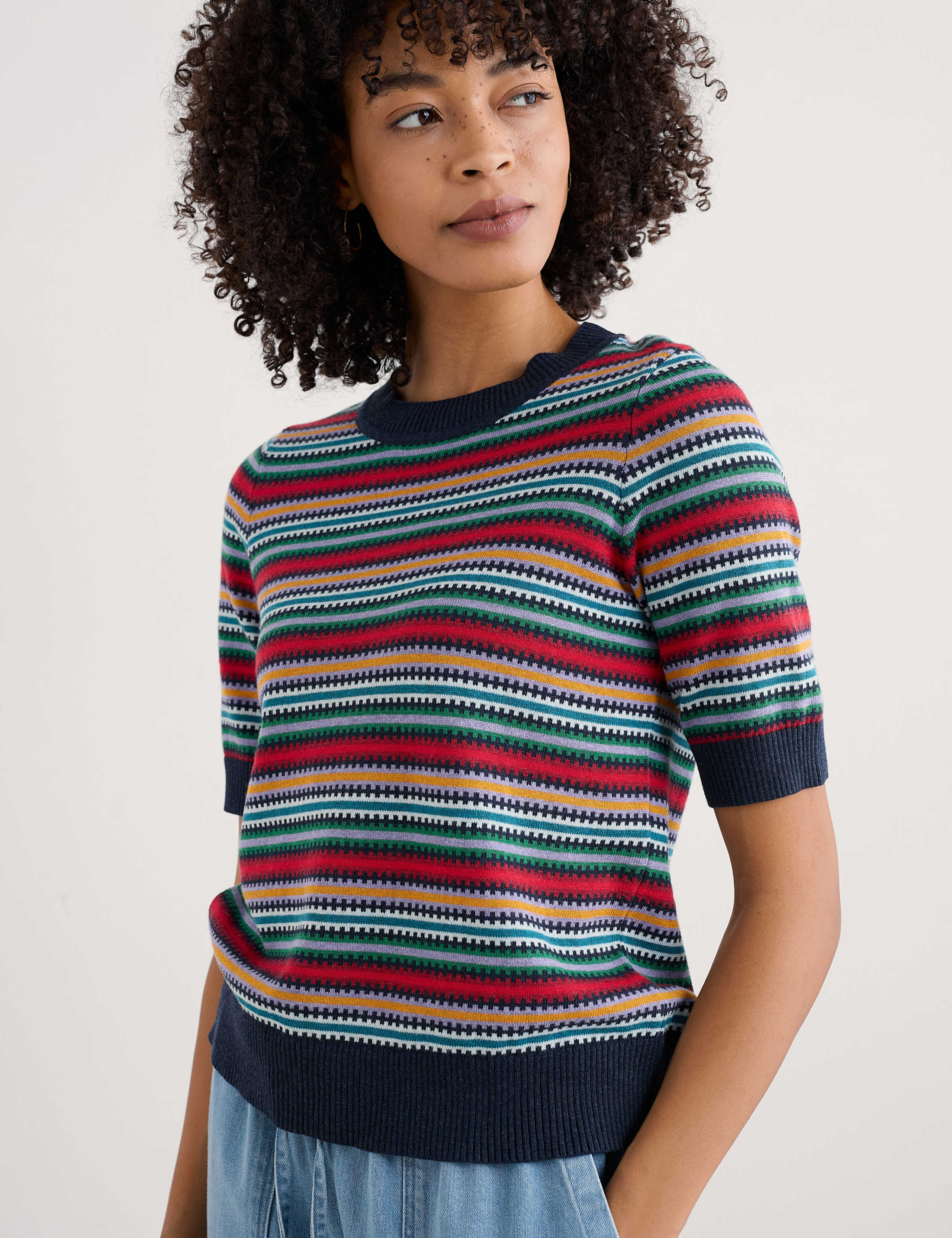 Pure Cotton Striped Crew Neck Knitted Top 3 of 4