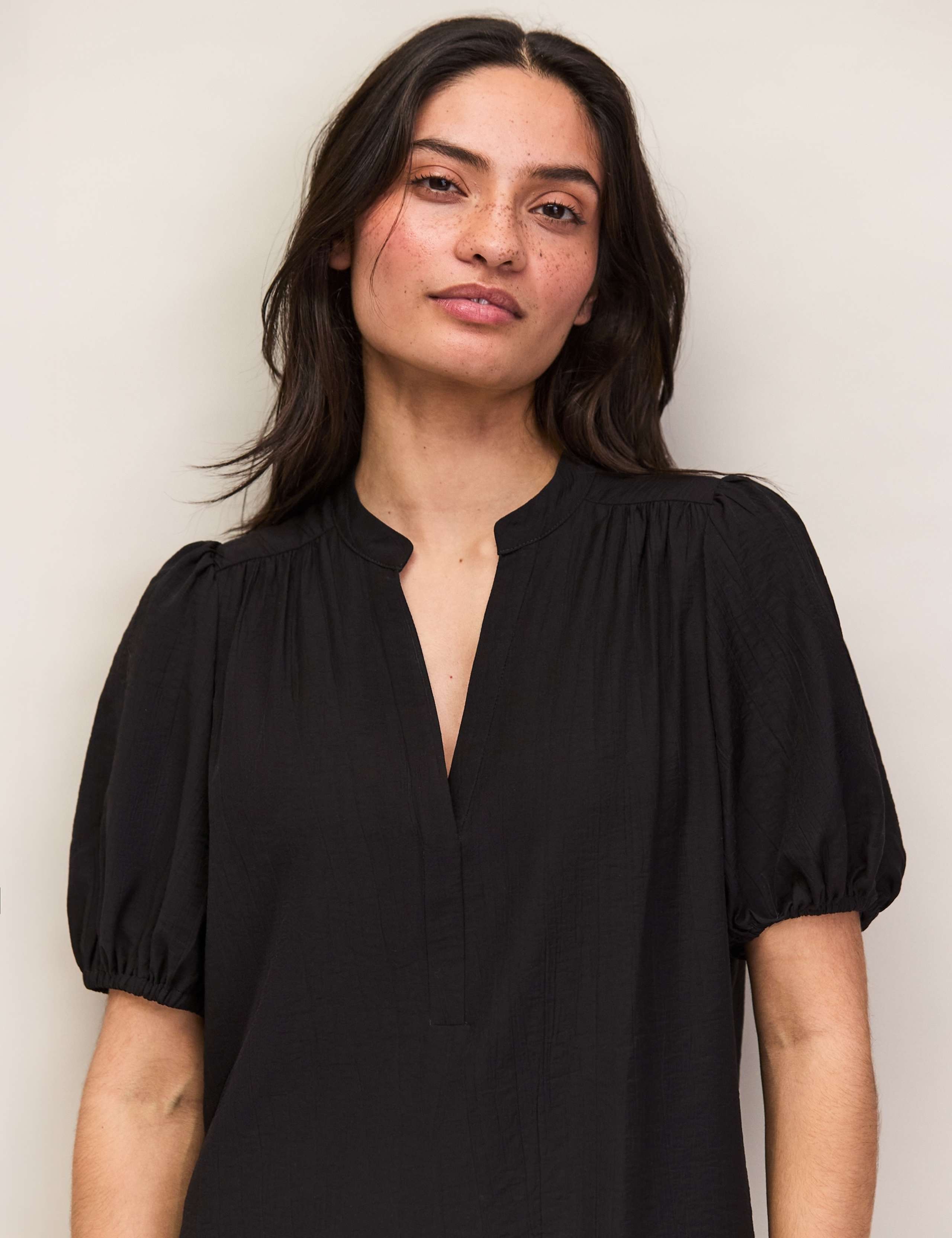 V-Neck Puff Sleeve Mini Relaxed Shift Dress 7 of 9