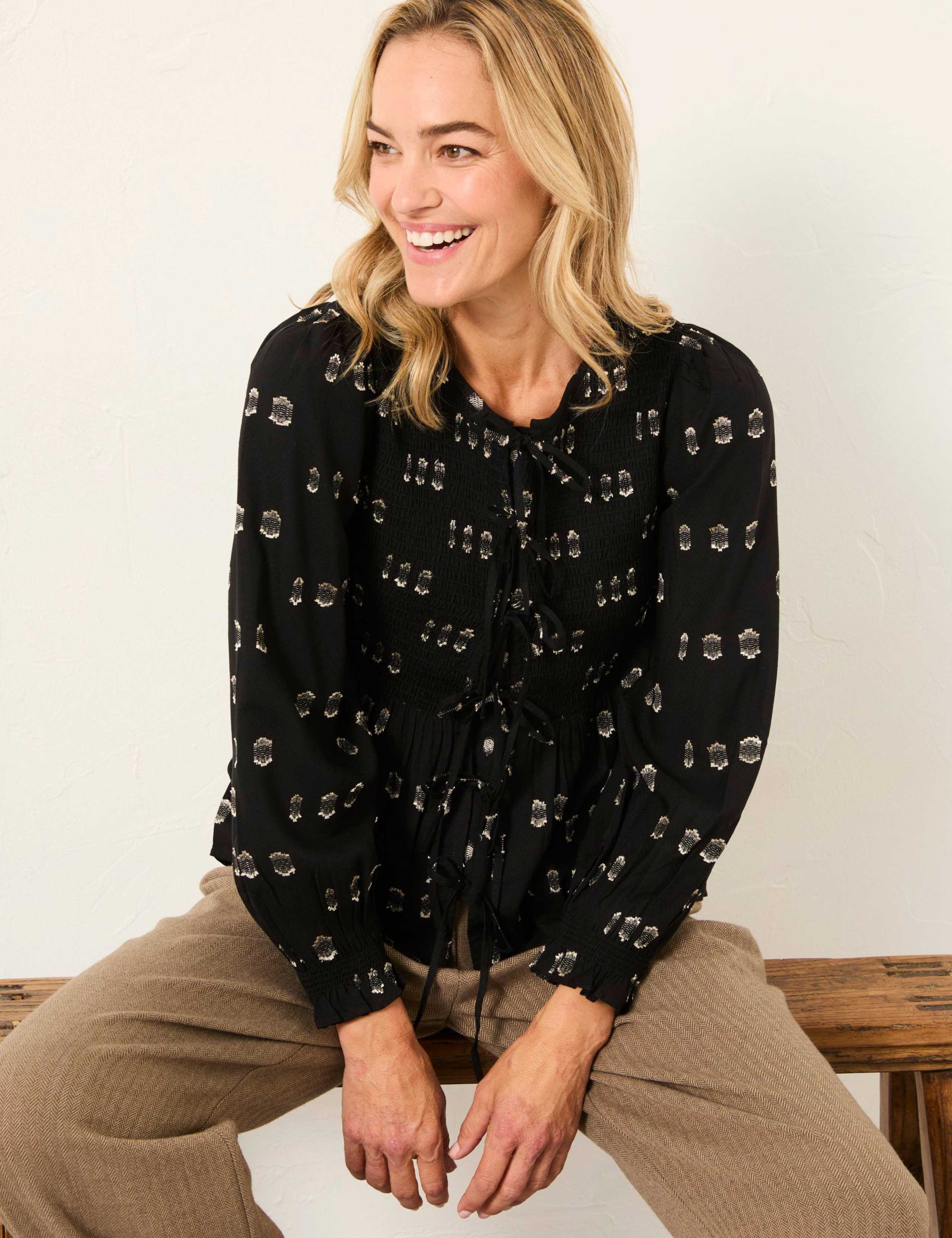 Metallic Print Tie Front Blouse 5 of 5