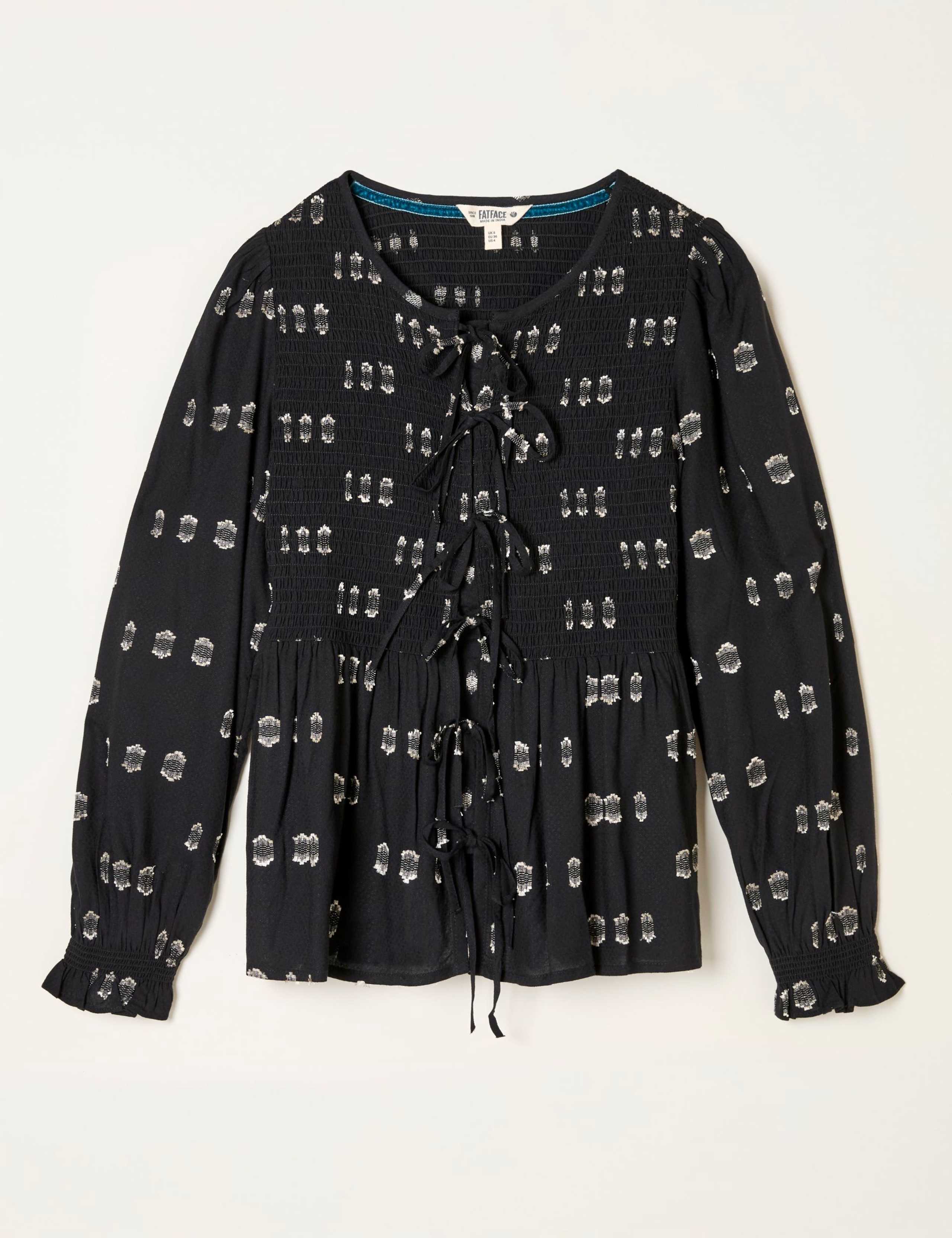 Metallic Print Tie Front Blouse 2 of 5