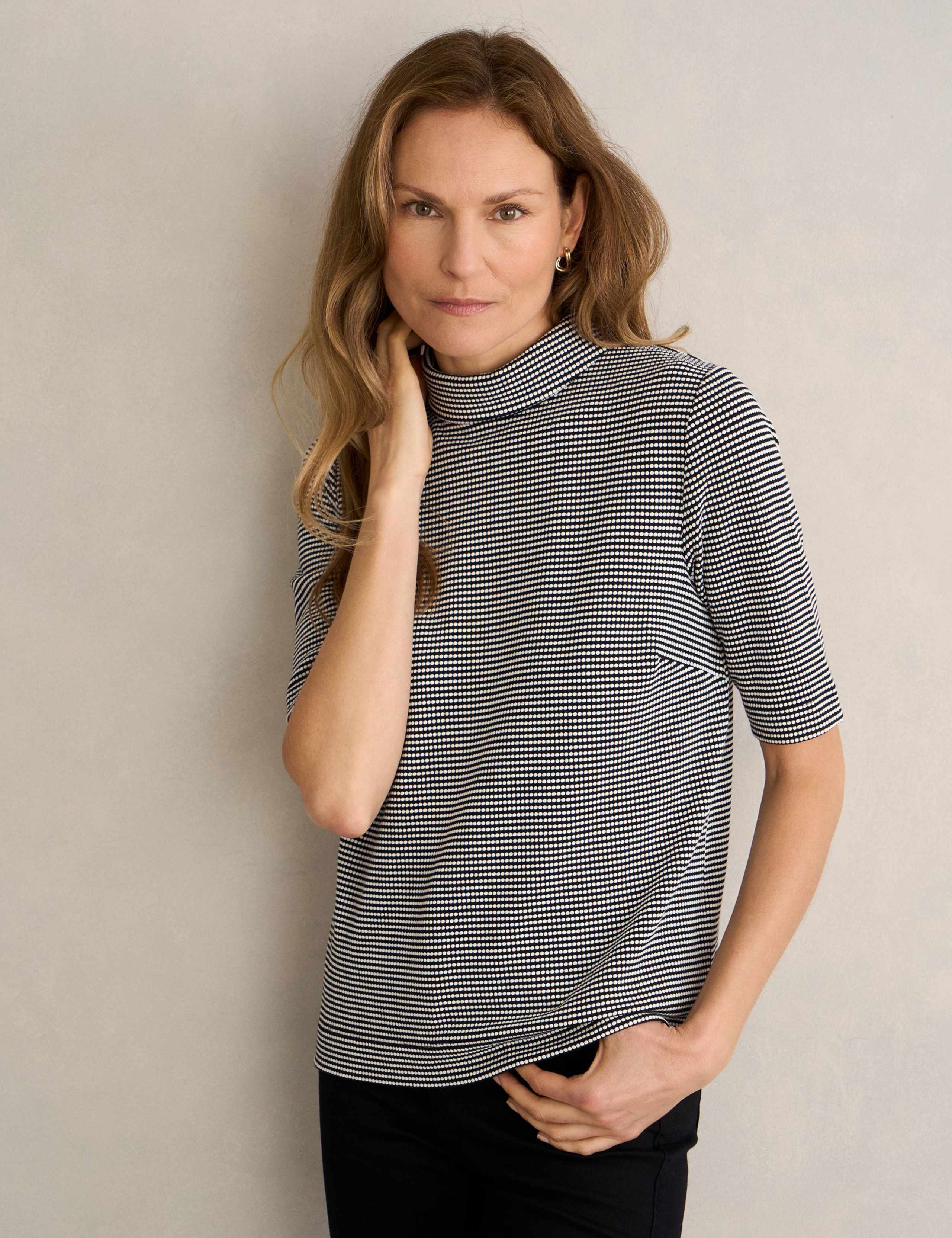 Cotton Blend Polka Dot High Neck Top 1 of 6