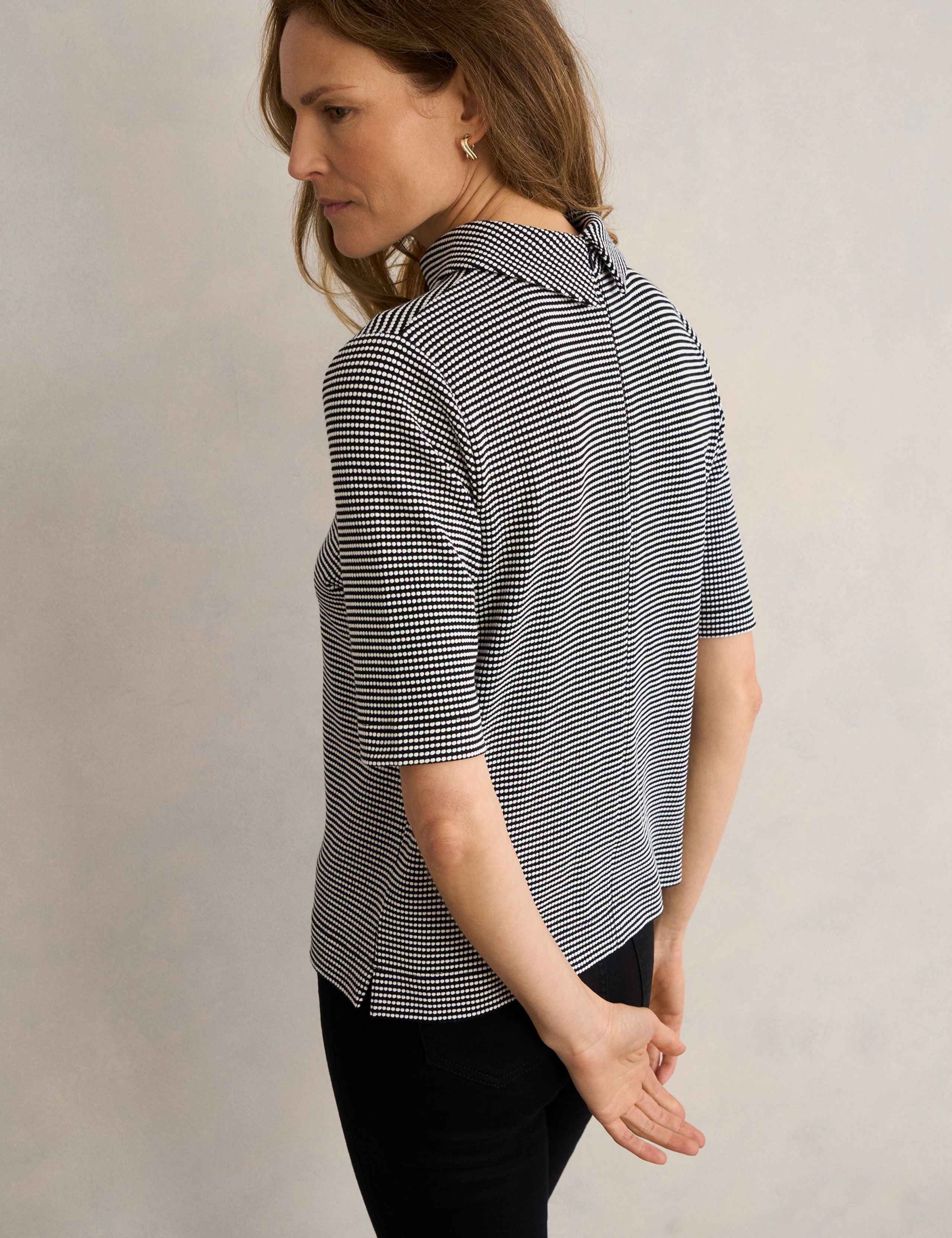 Cotton Blend Polka Dot High Neck Top 3 of 6