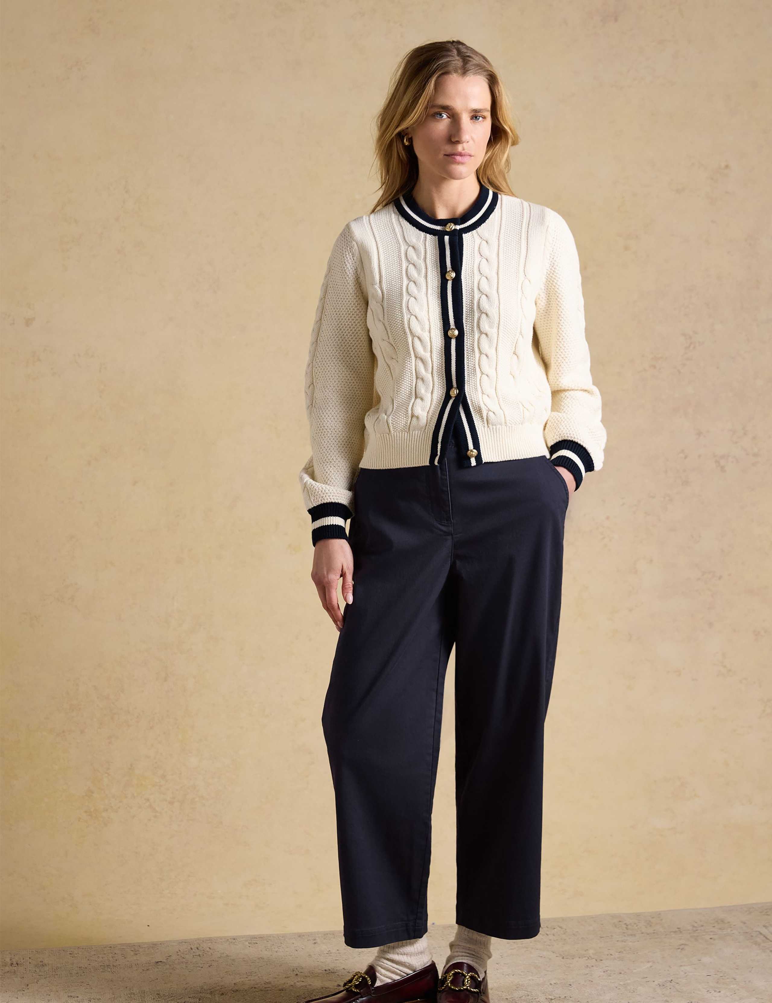 Cotton Rich Wide Leg Cropped Chinos 1 of 6