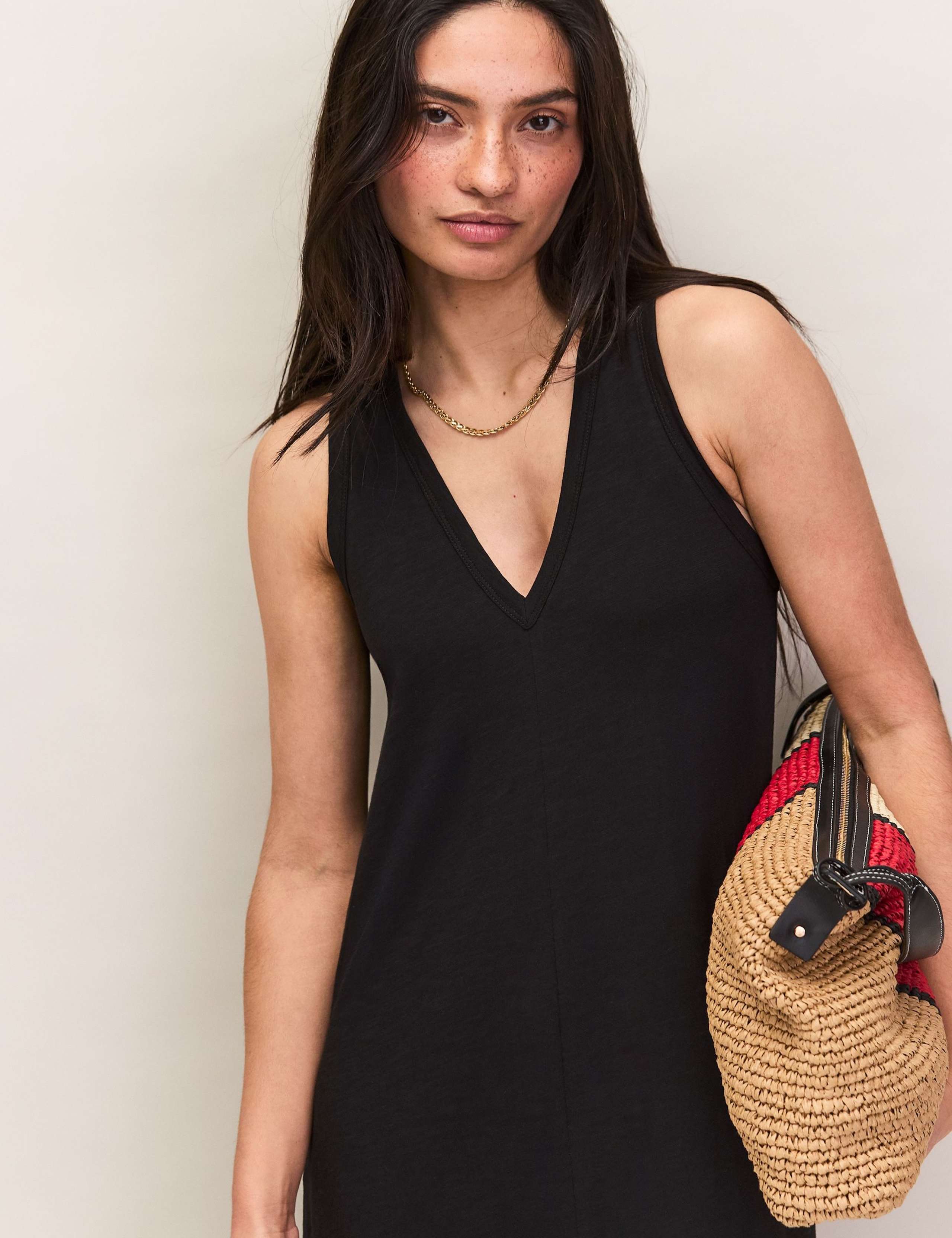 Pure Cotton Jersey V-Neck Midi Column Dress 3 of 4
