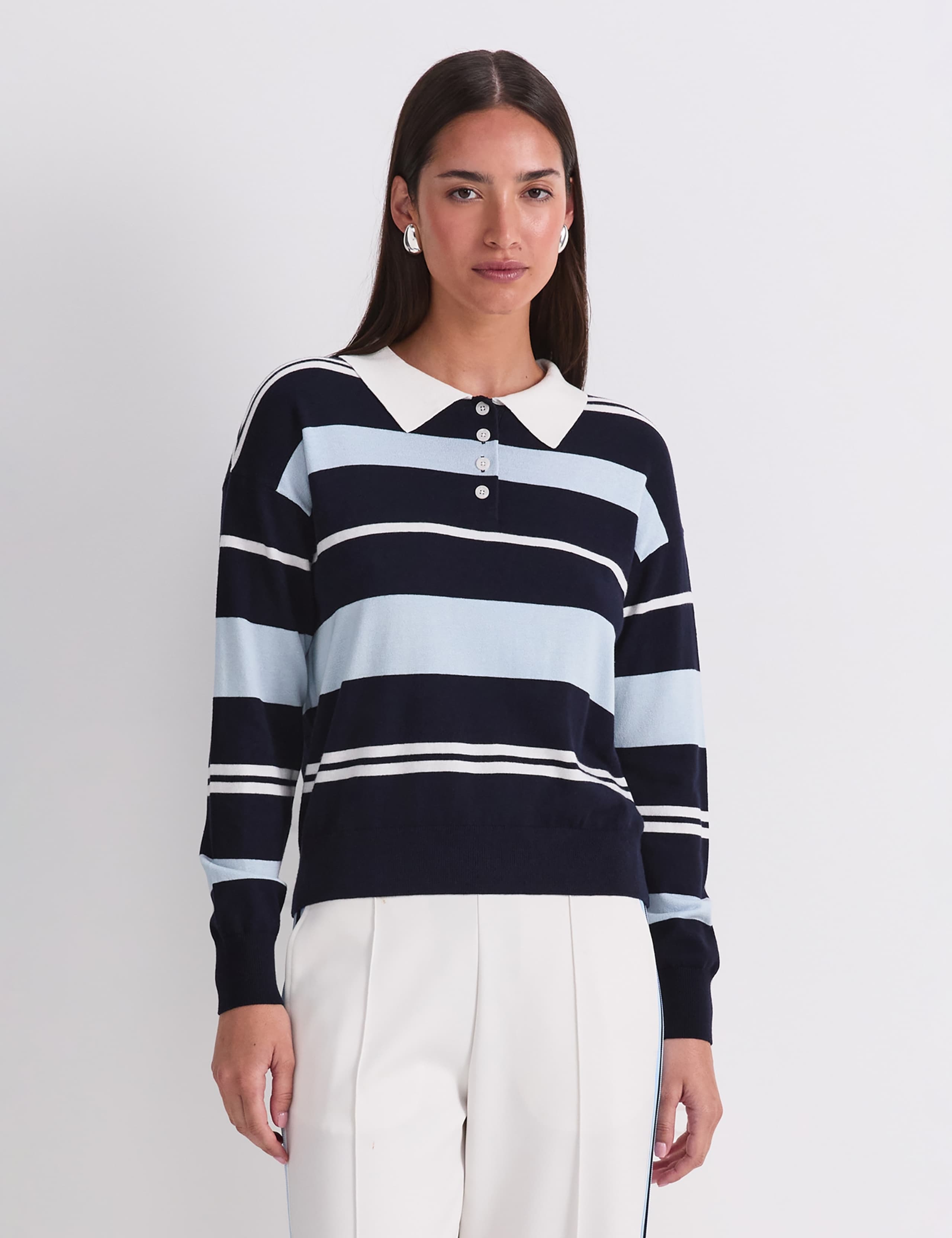 Silk Rich Striped Polo Neck Shirt 1 of 7