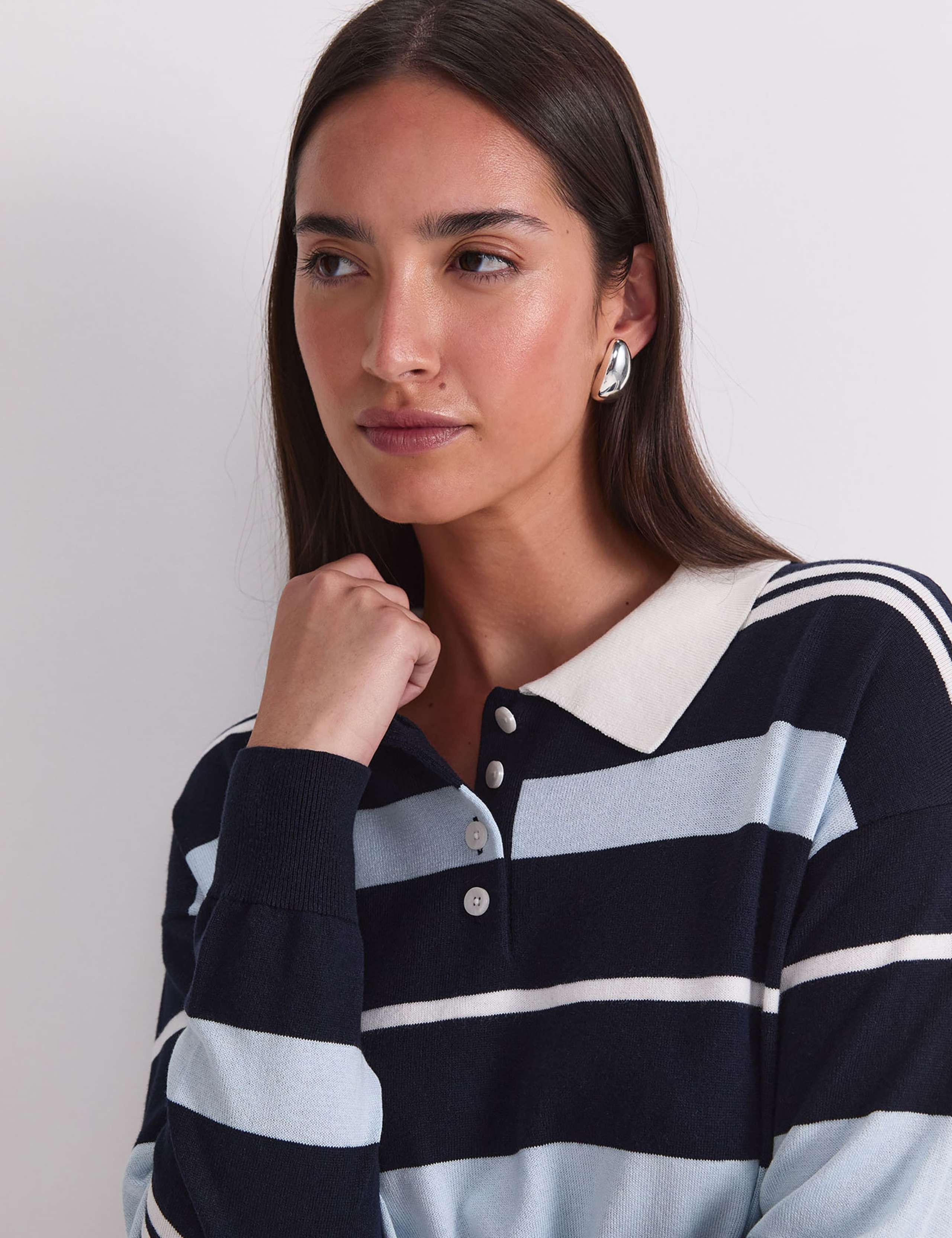 Silk Rich Striped Polo Neck Shirt 6 of 7