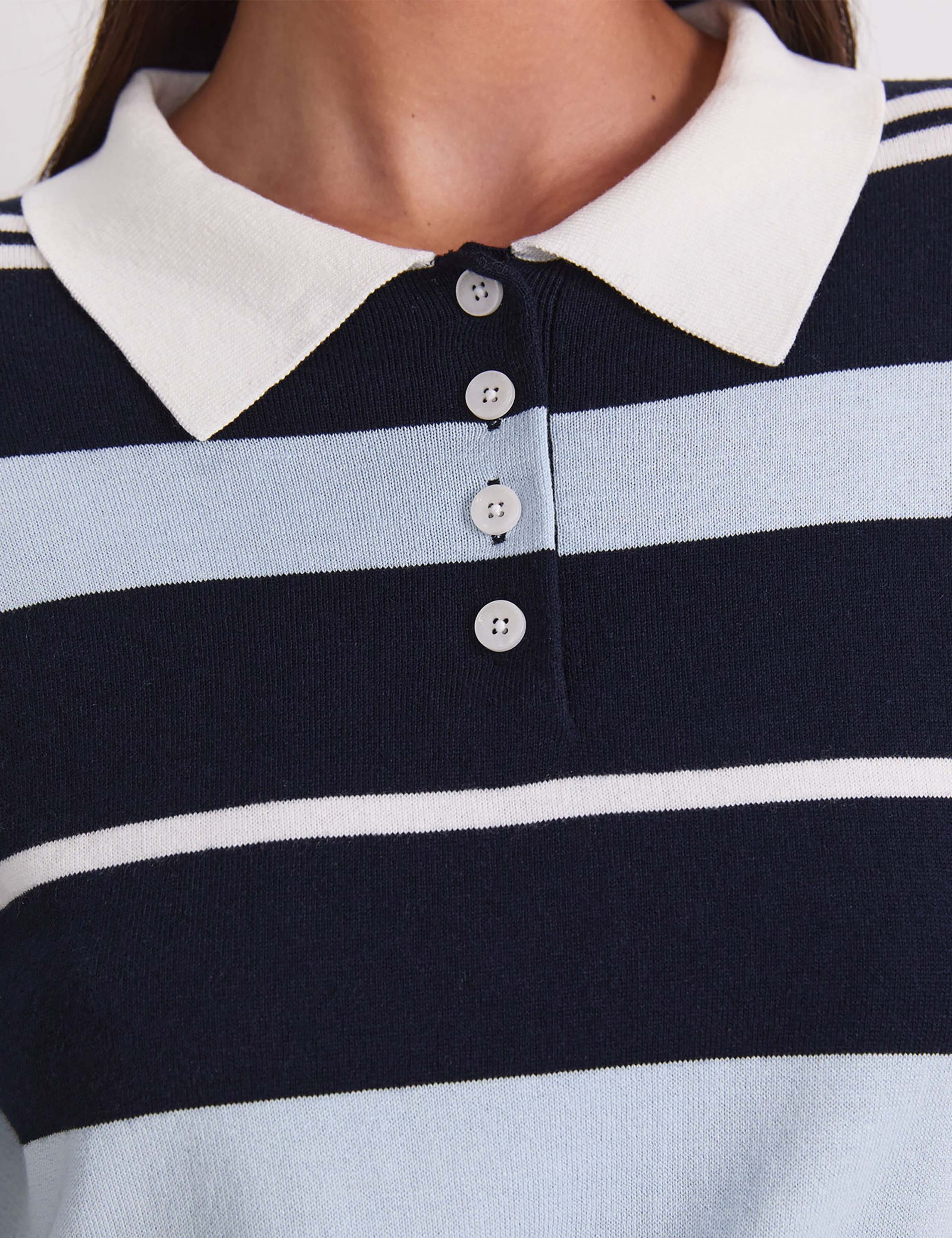 Silk Rich Striped Polo Neck Shirt 7 of 7
