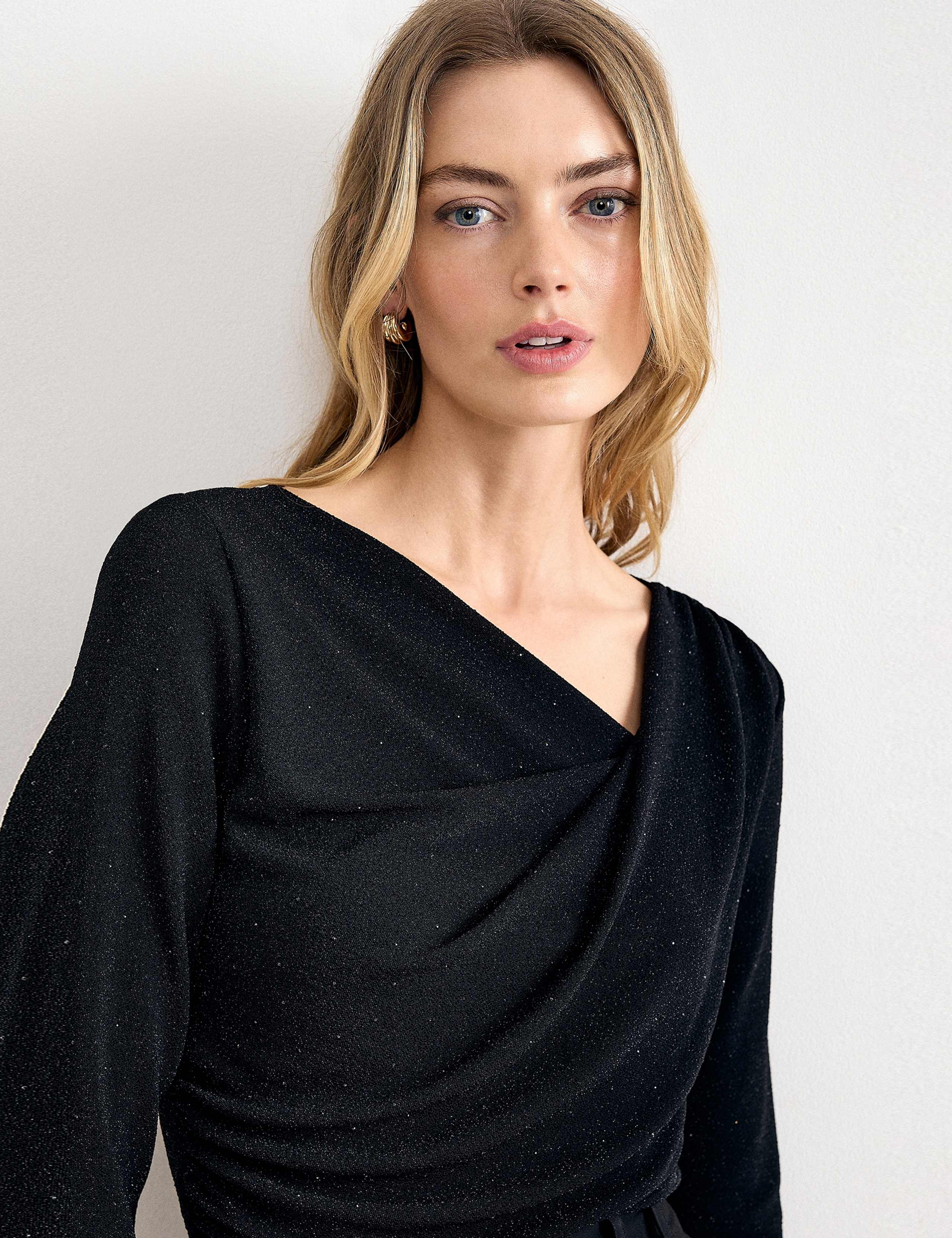 Sparkly Ruched Asymmetric Slash Neck Top 4 of 8