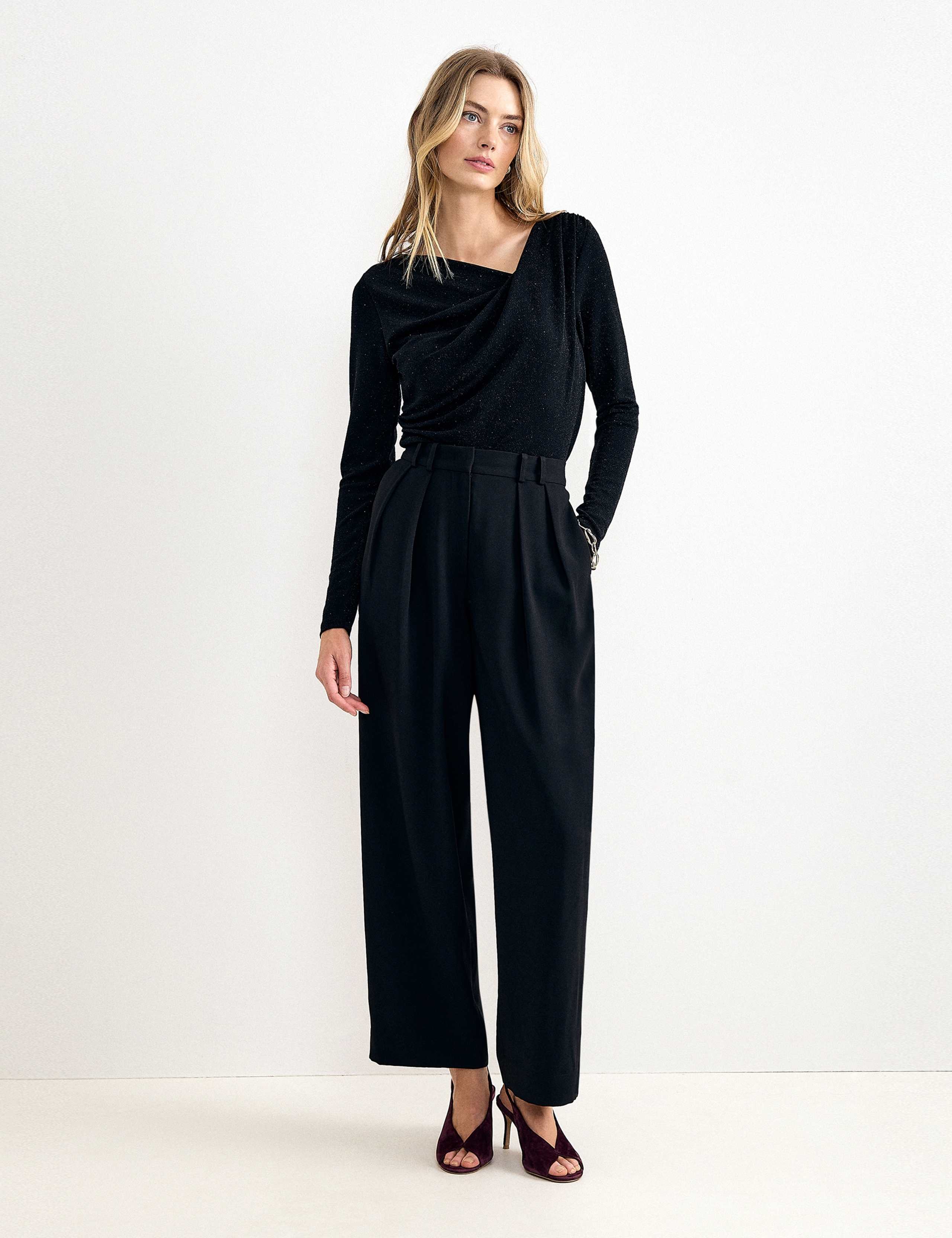 Sparkly Ruched Asymmetric Slash Neck Top 5 of 8