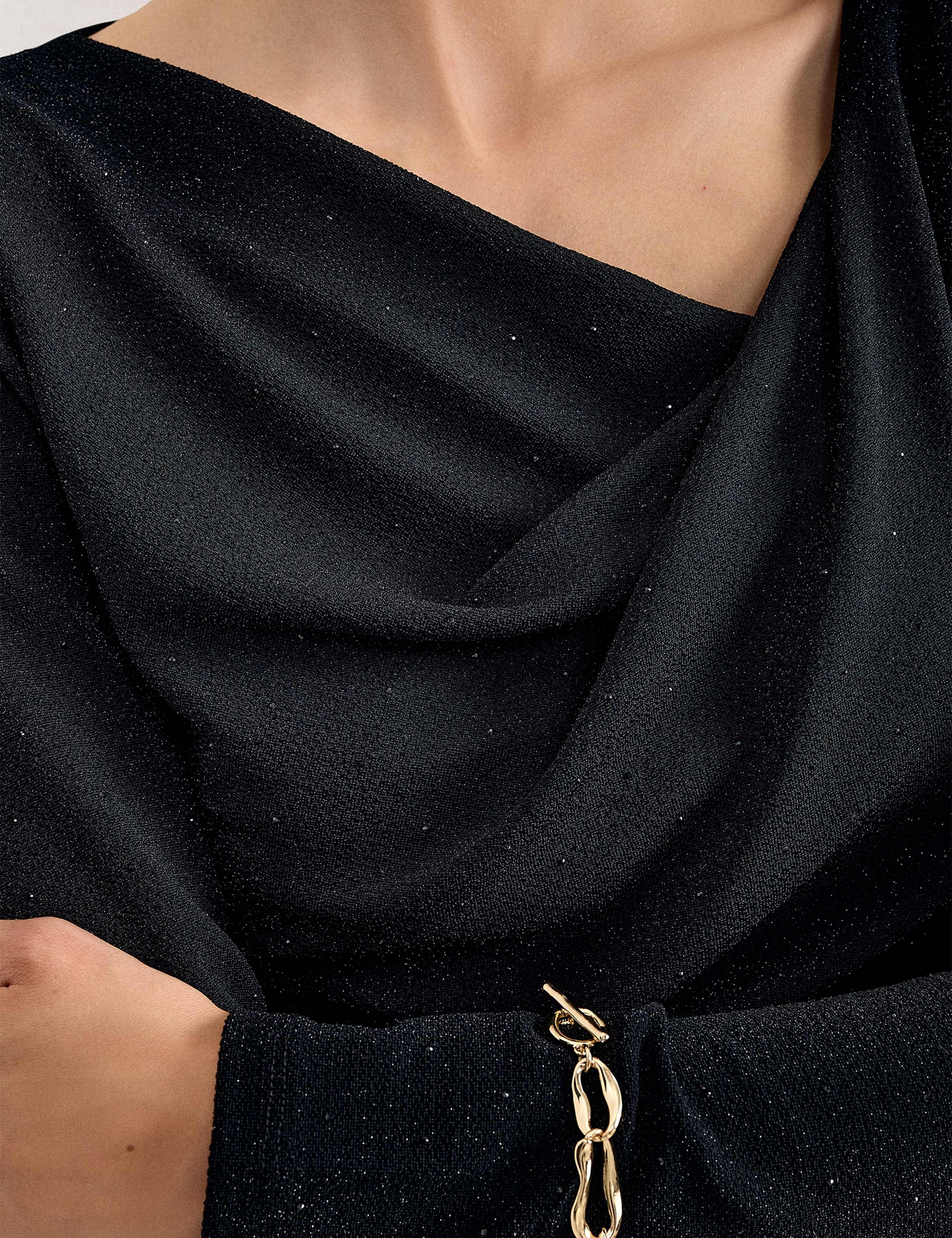 Sparkly Ruched Asymmetric Slash Neck Top 7 of 8