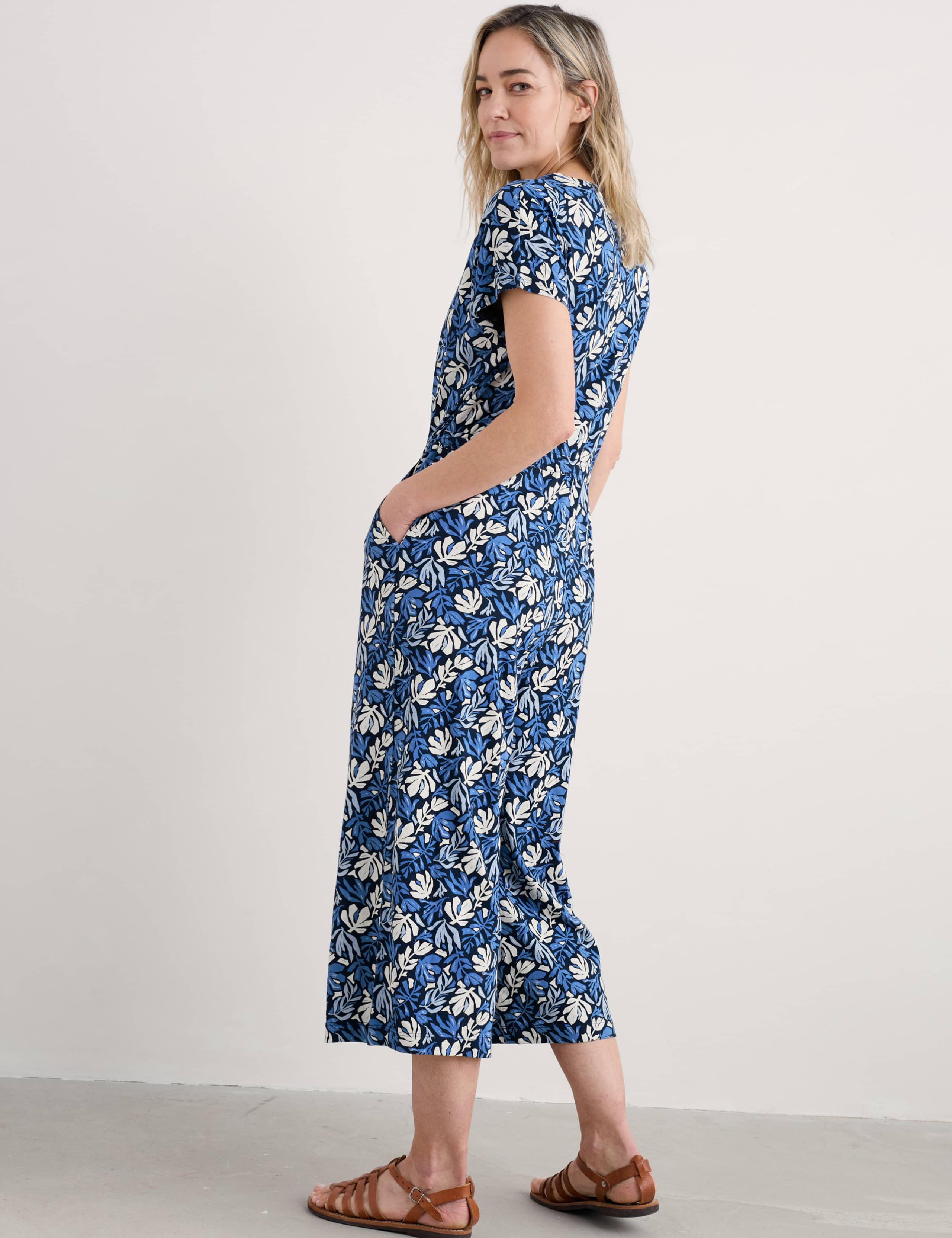 Cotton Rich Floral Short Sleeve Cropped Jumpsuit 3 of 4