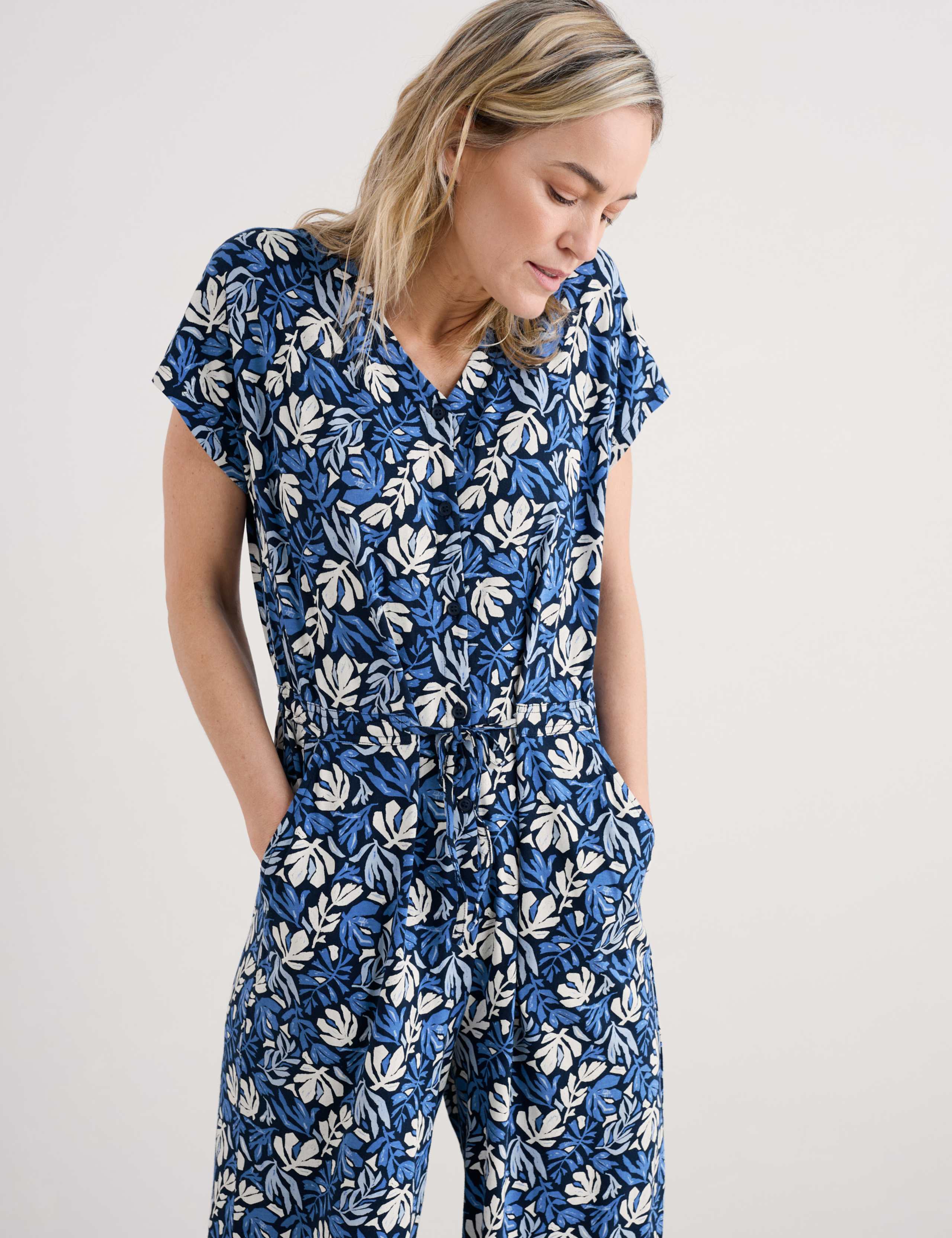 Cotton Rich Floral Short Sleeve Cropped Jumpsuit 4 of 4