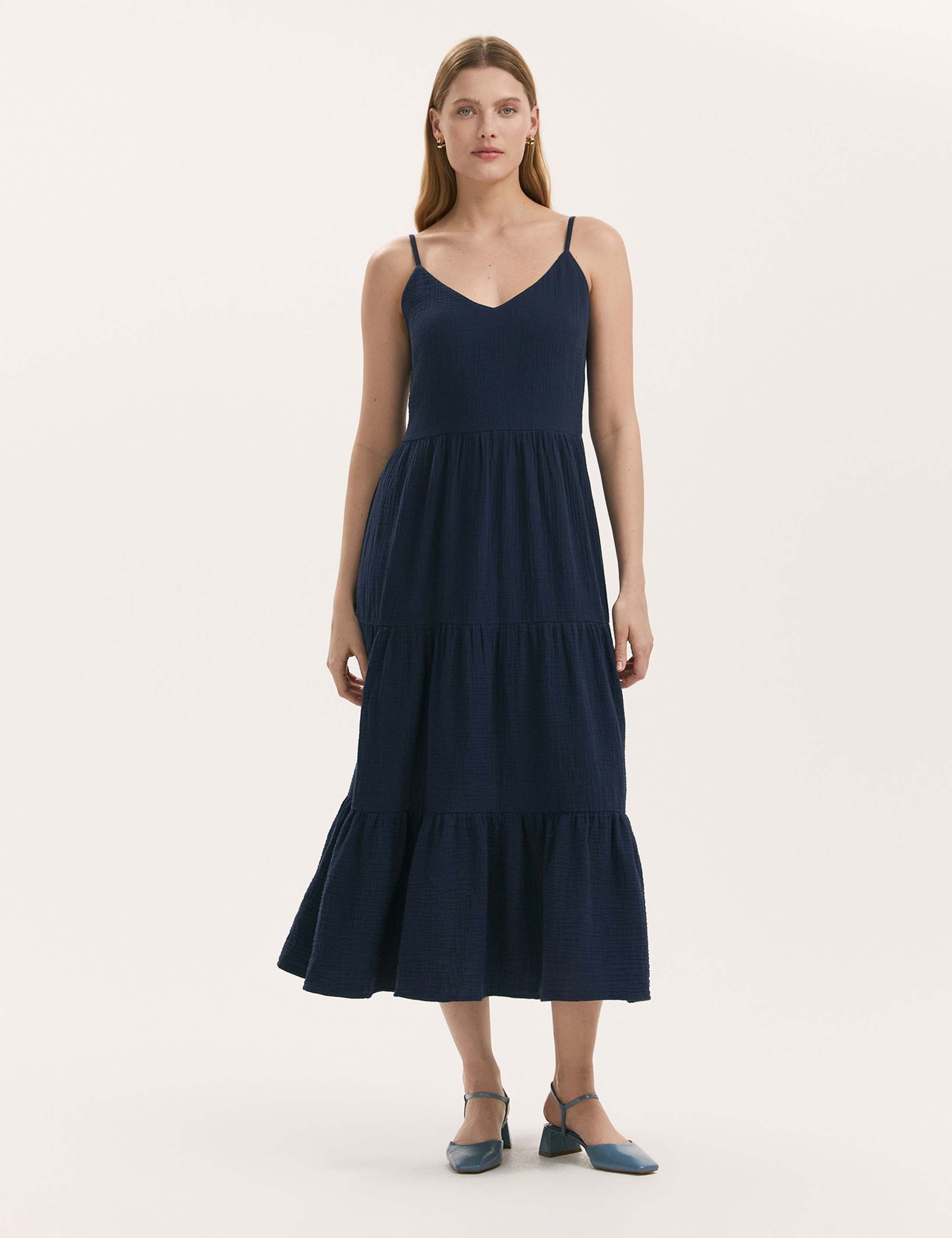 Pure Cotton Textured Midi Tiered Dress 1 of 4