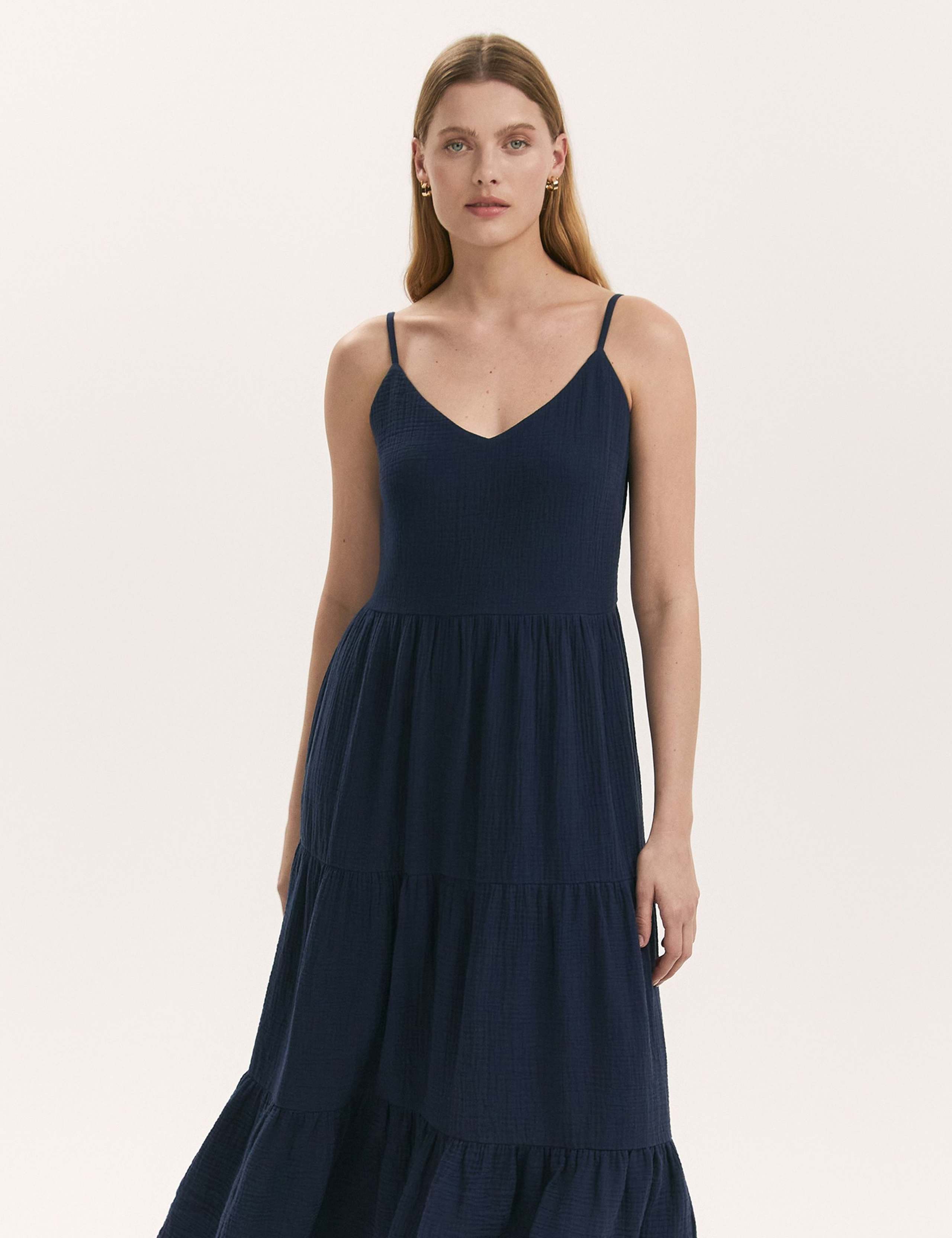 Pure Cotton Textured Midi Tiered Dress 3 of 4