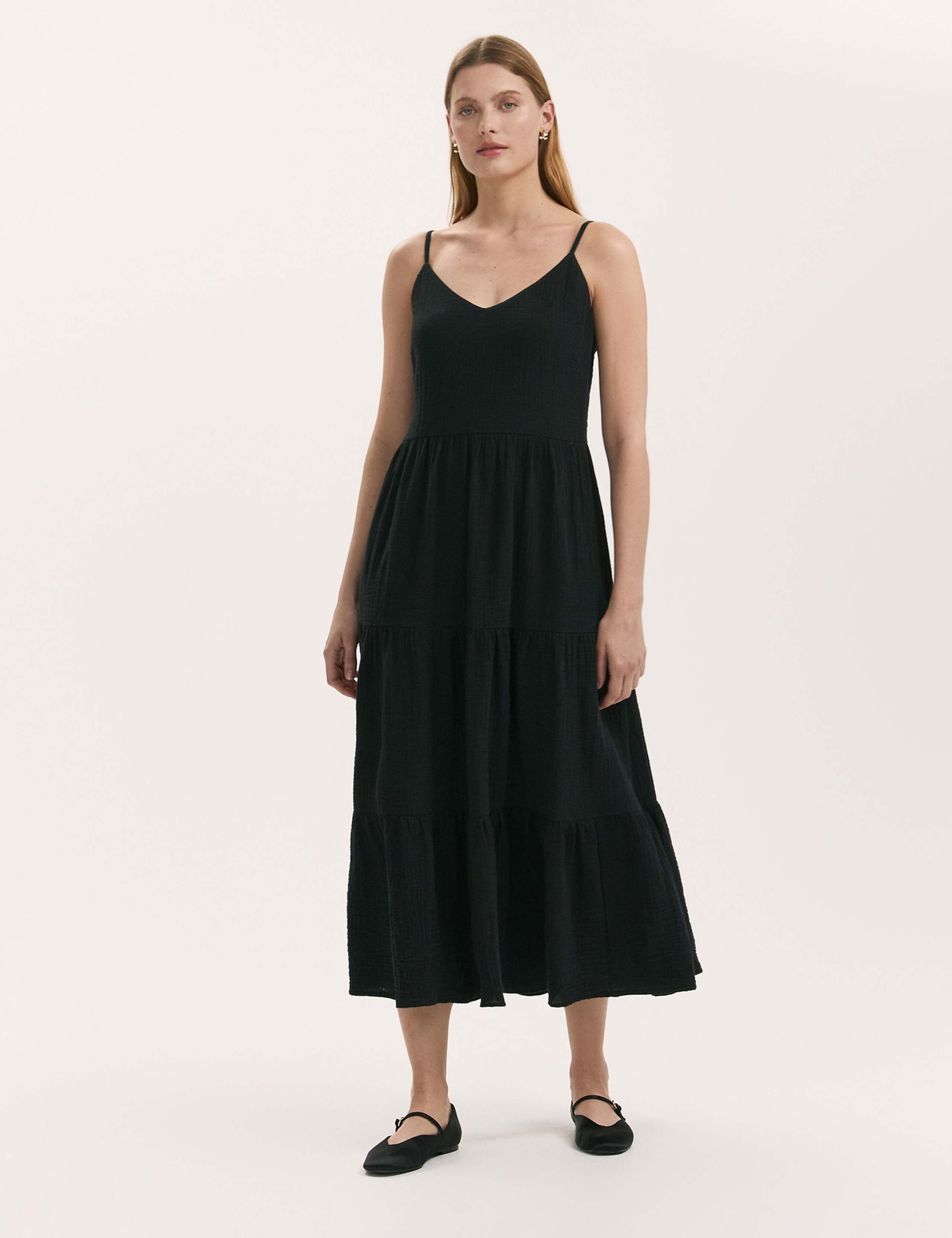Pure Cotton Textured Midi Tiered Dress 1 of 4