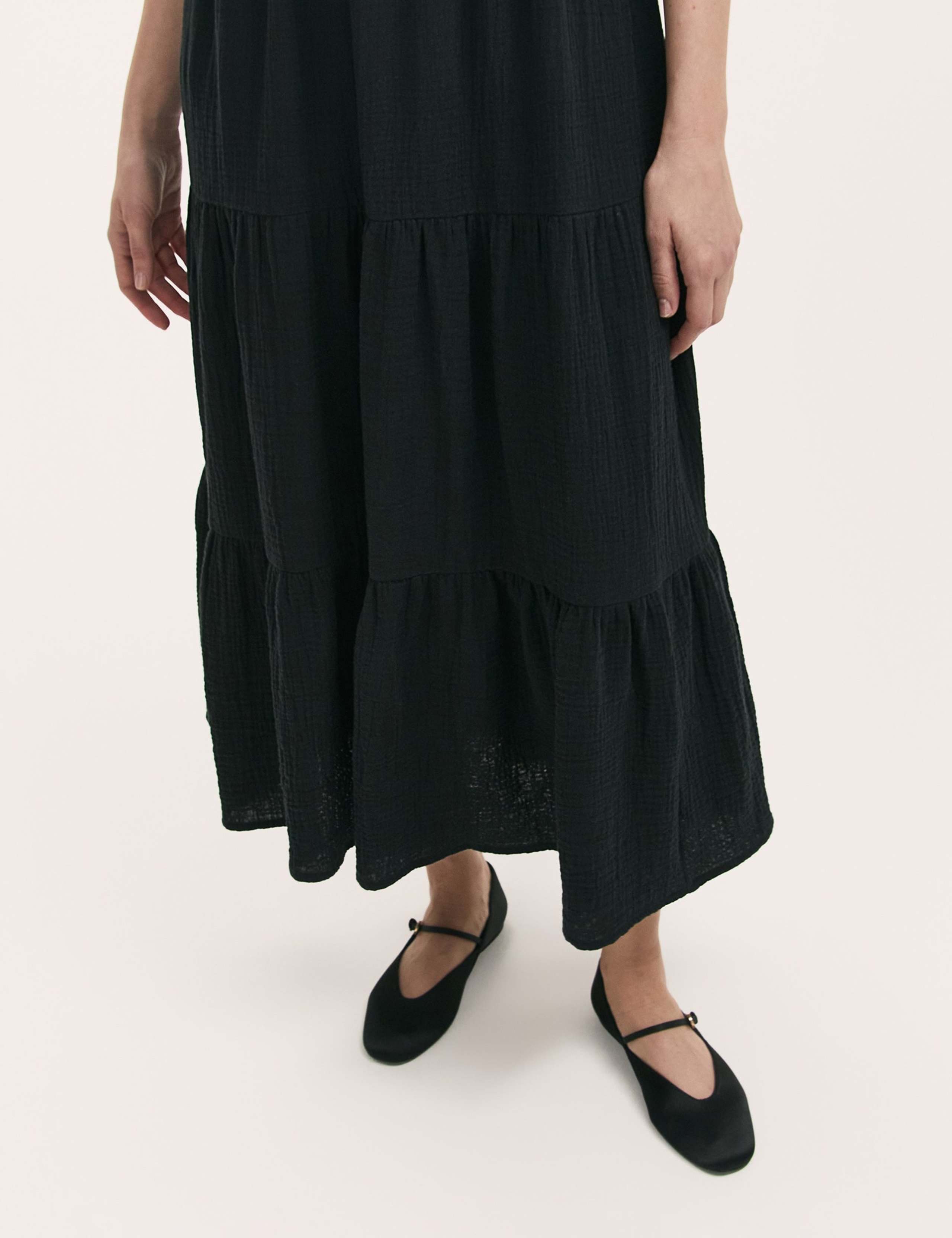 Pure Cotton Textured Midi Tiered Dress 3 of 4