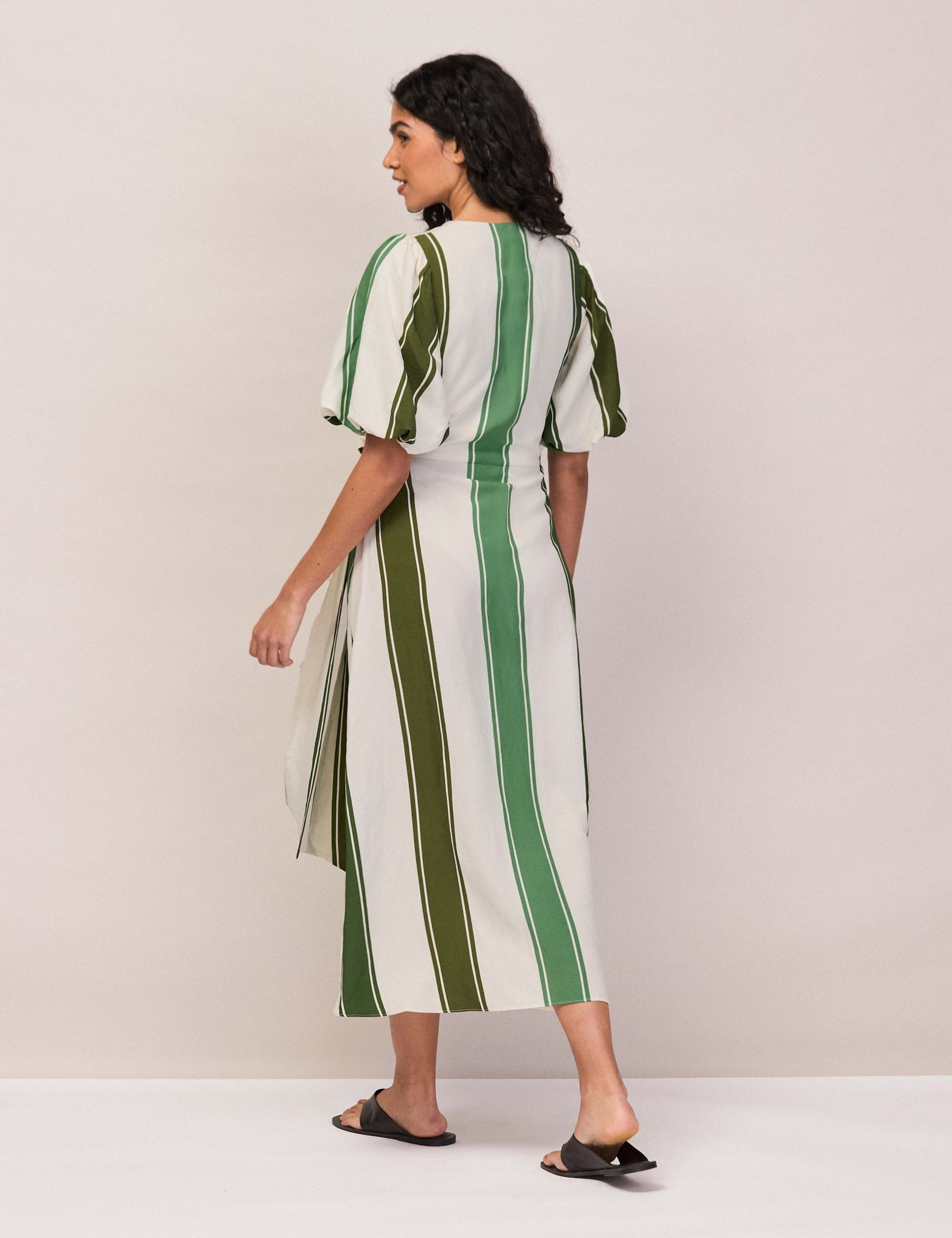 Striped V-Neck Midi Wrap Dress with Linen 3 of 5