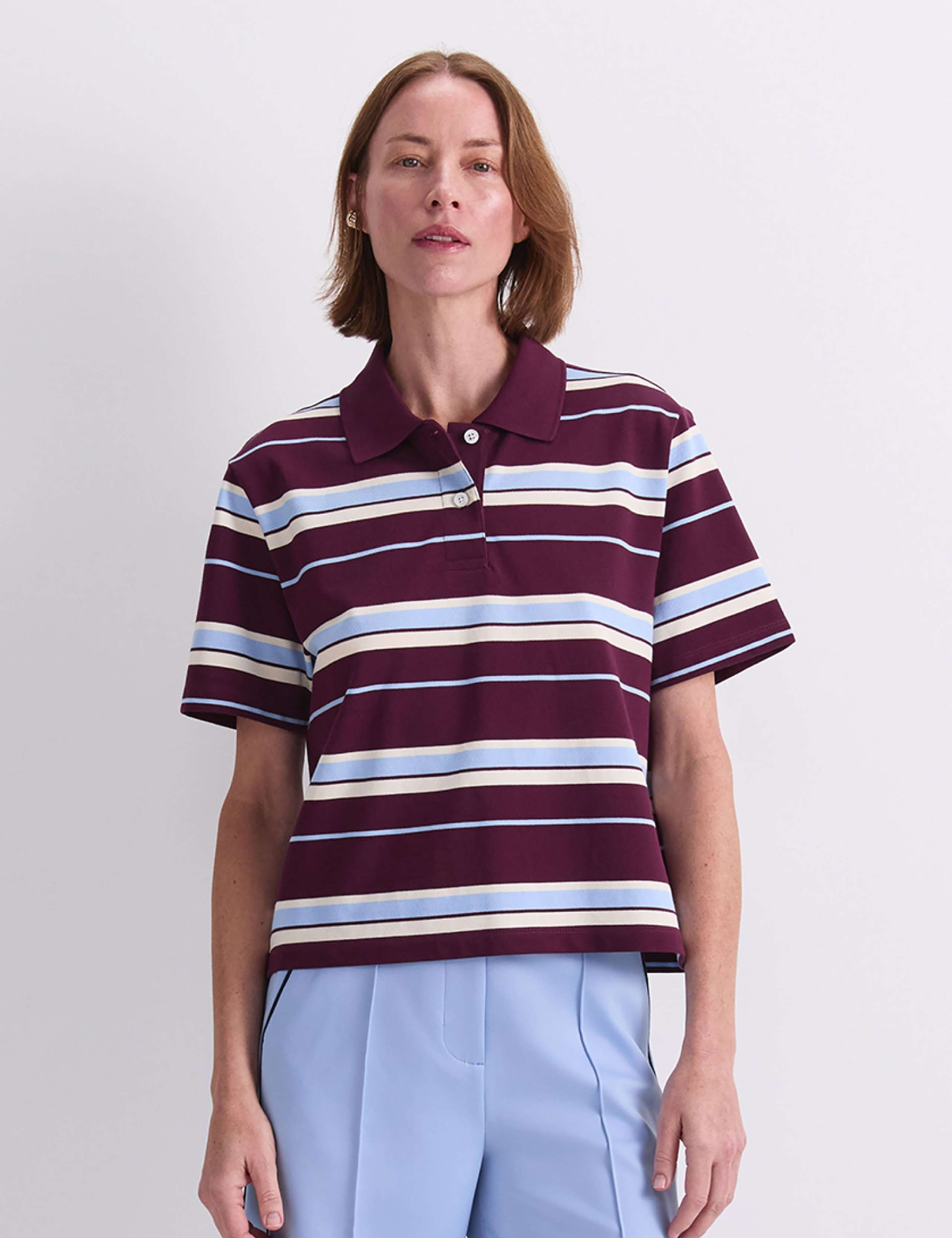 Pure Cotton Striped Polo Neck Shirt 1 of 8