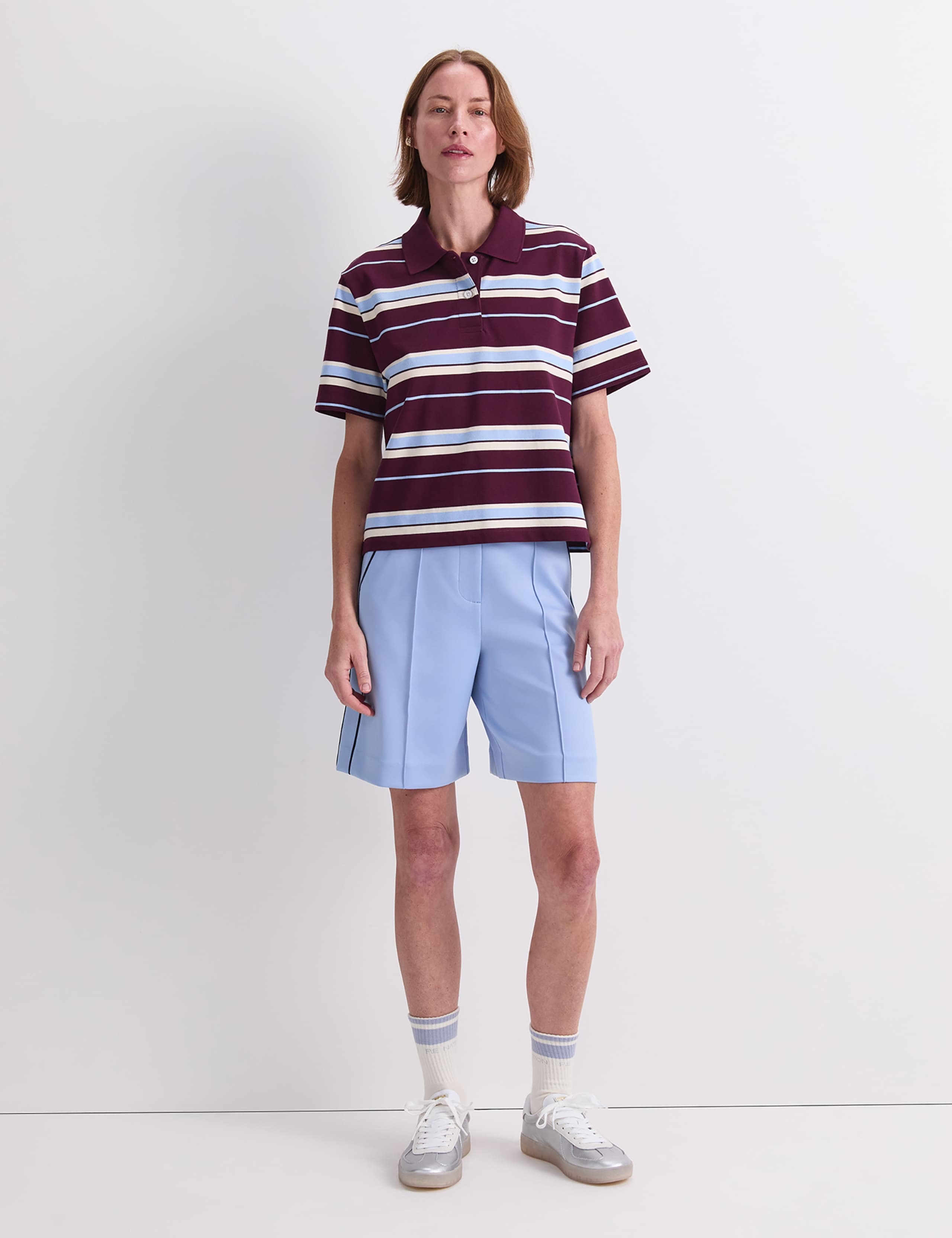 Pure Cotton Striped Polo Neck Shirt 2 of 8