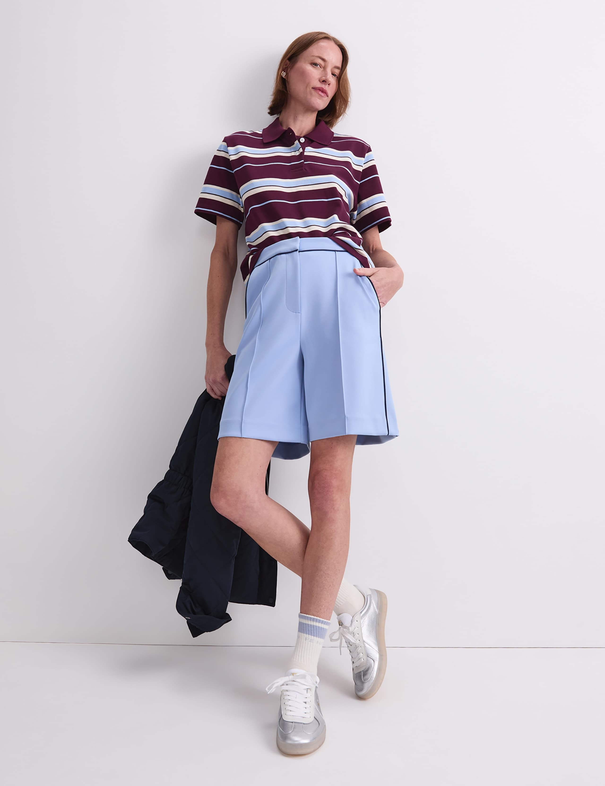 Pure Cotton Striped Polo Neck Shirt 5 of 8