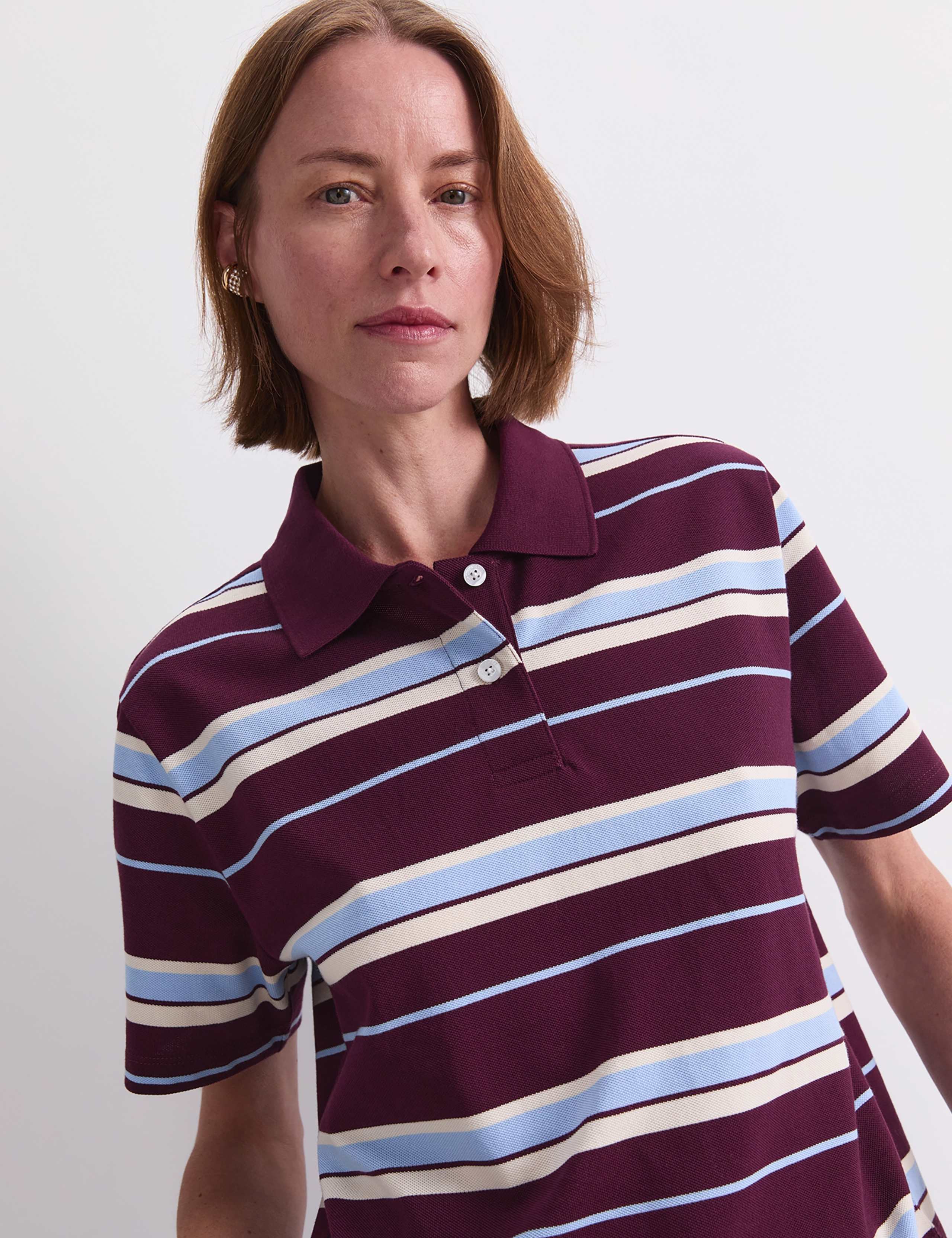 Pure Cotton Striped Polo Neck Shirt 7 of 8